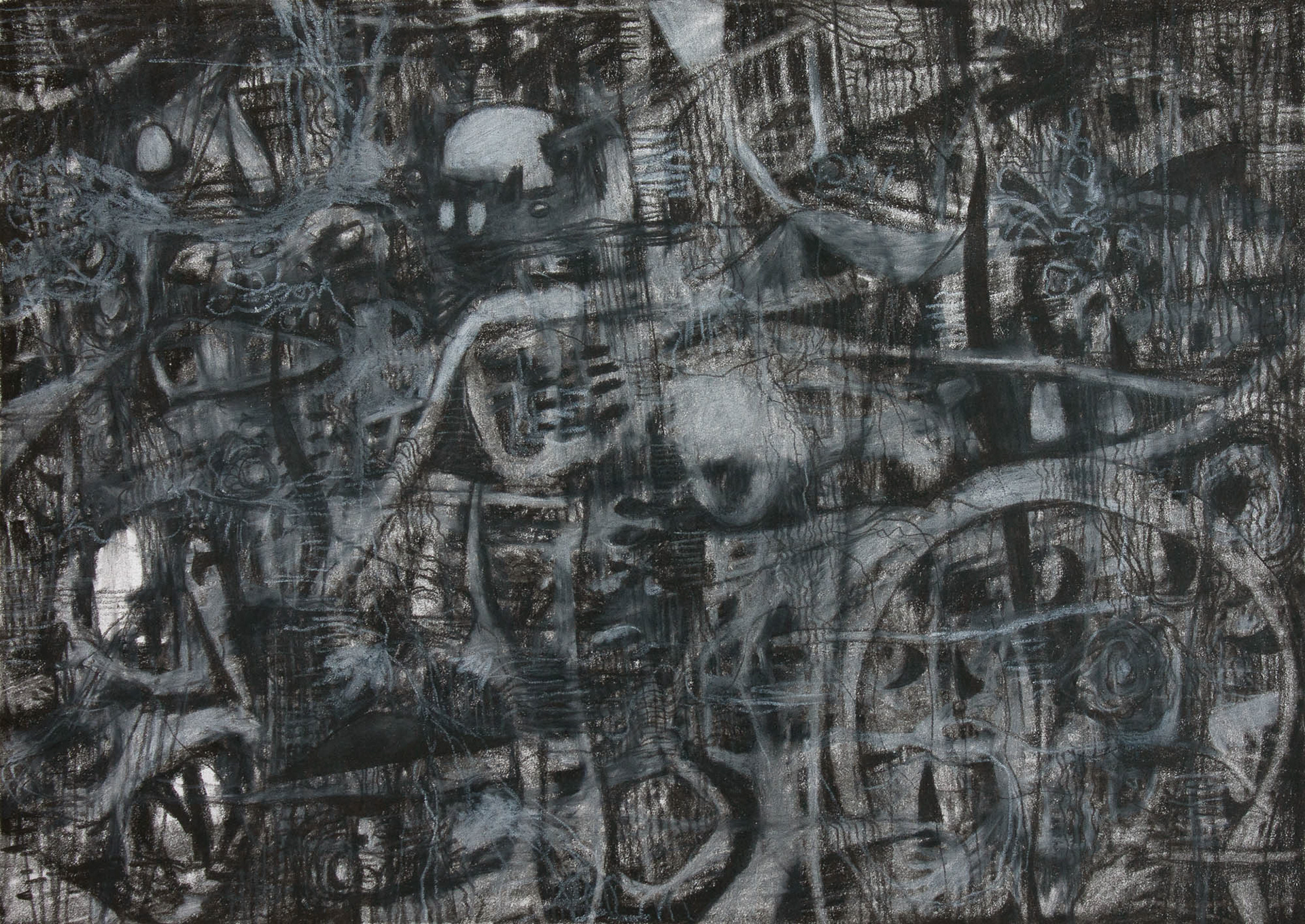 untitled 09282023 carbon pencil and grease pencil on Bristol paper 7 x 9 3/4 inches 2023