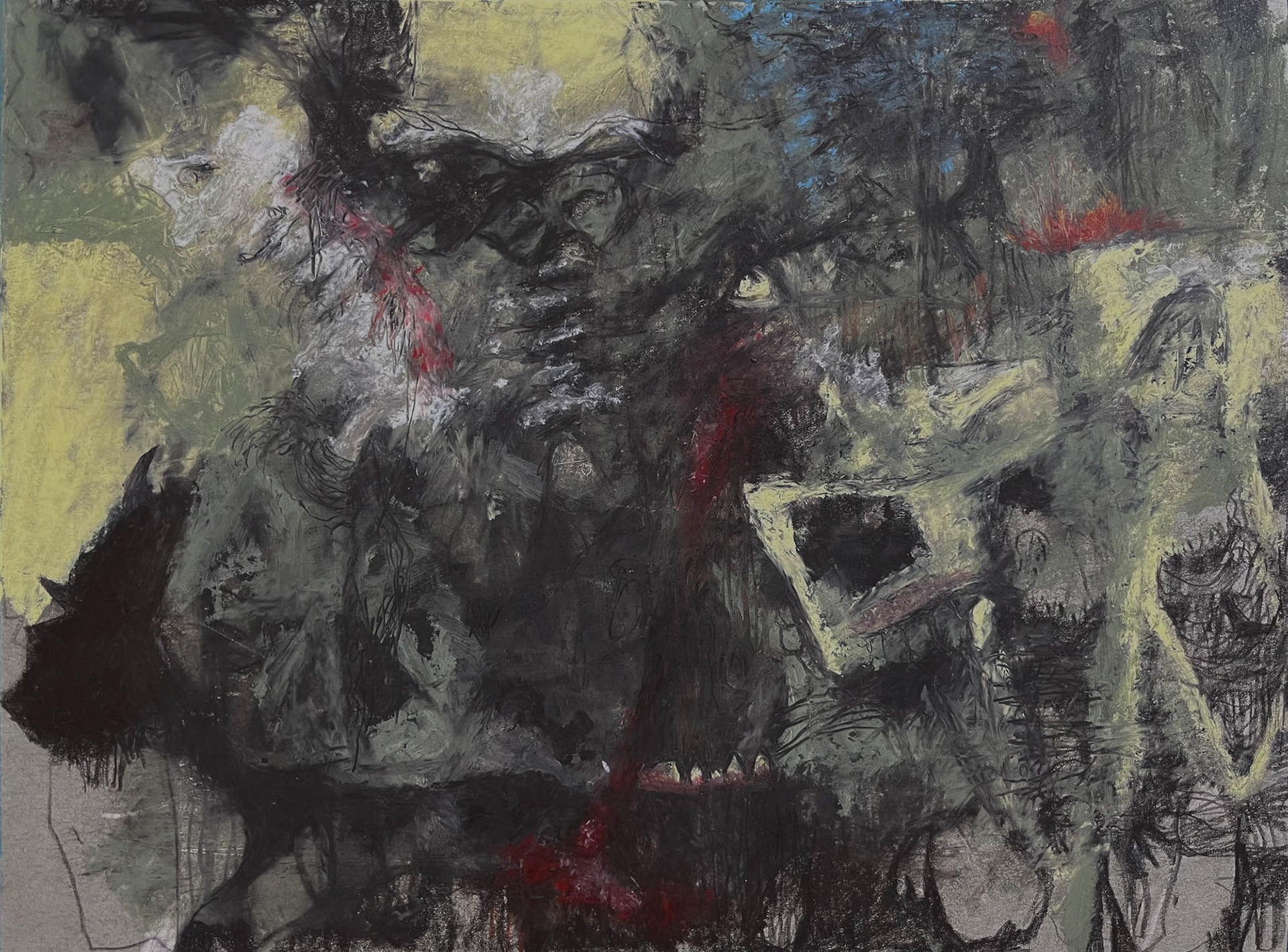 Extant oil pastel, carbon pencil and color pencil on gray paper 9 x 12 inches 2023