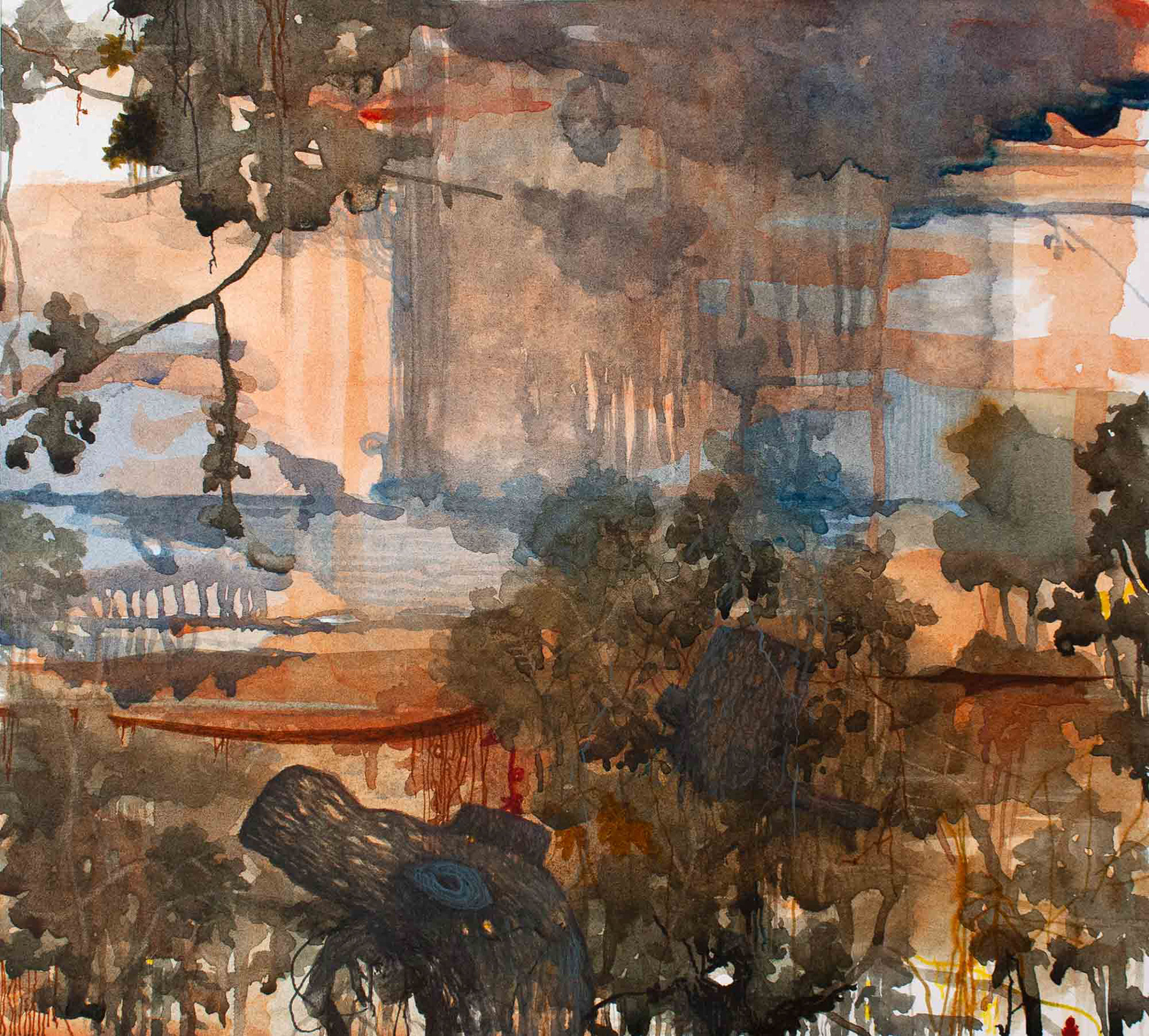 Curtain Call watercolor and brush pen on paper 9 x 10 inches 2020