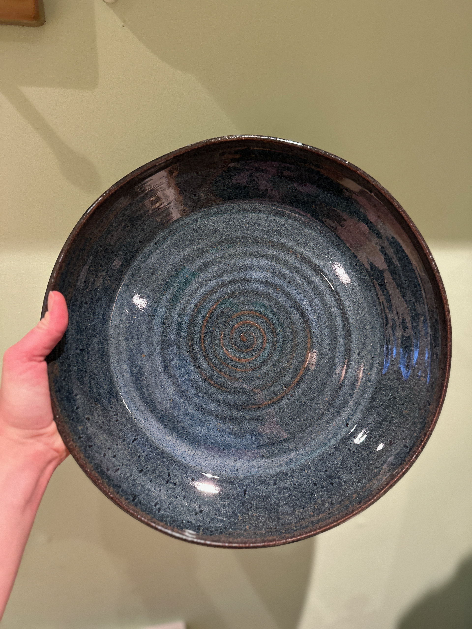 large blue serving plate. flat bottom