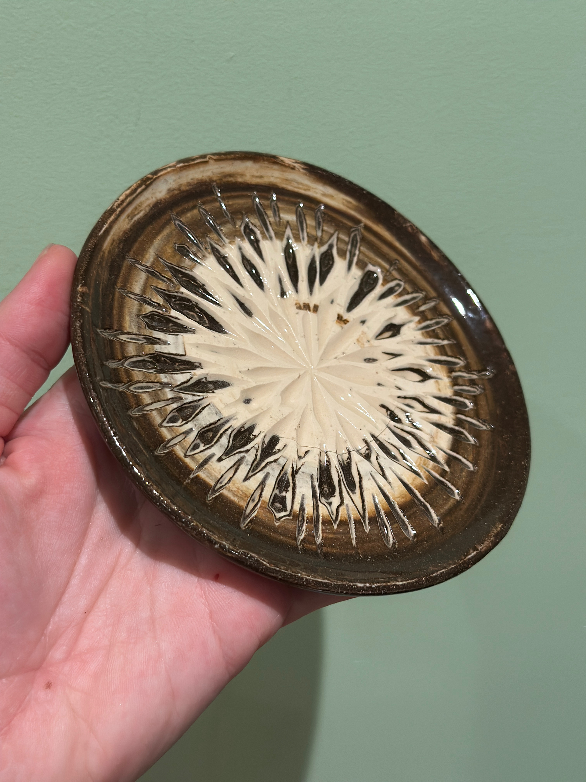 carved marbled dish *second: slightly warped & cracked*