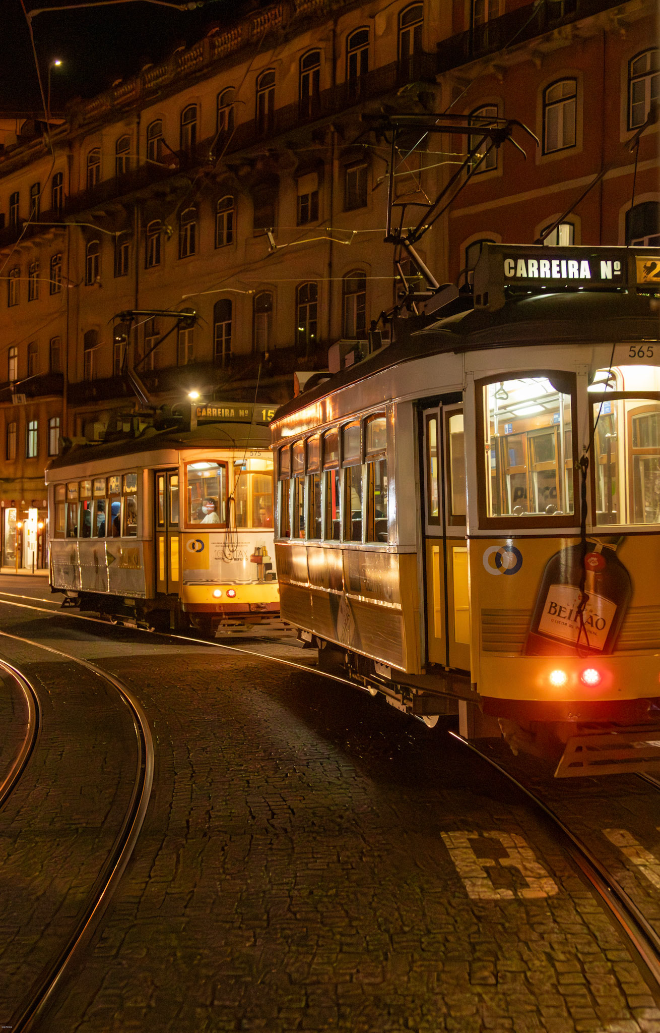 Lisbon trams on a light night