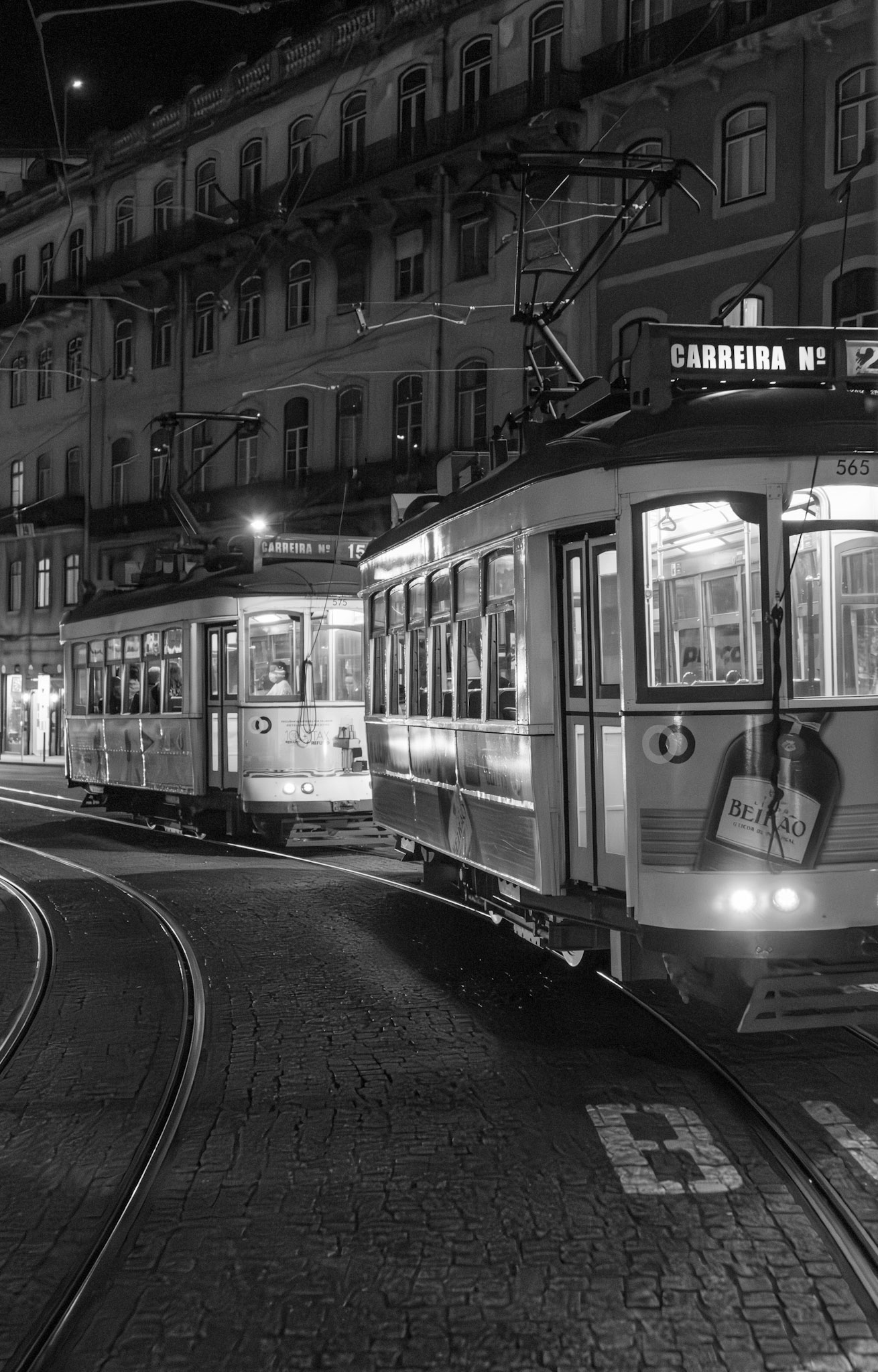 Lisbon trams on a light night