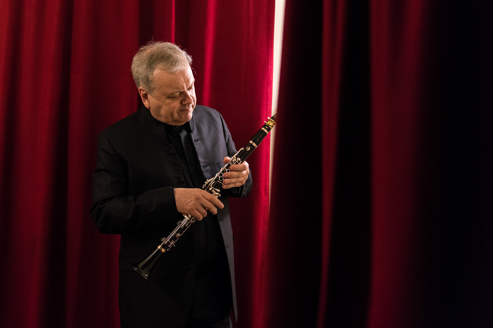 Michael Collins, Clarinet Musician, backstage in London.