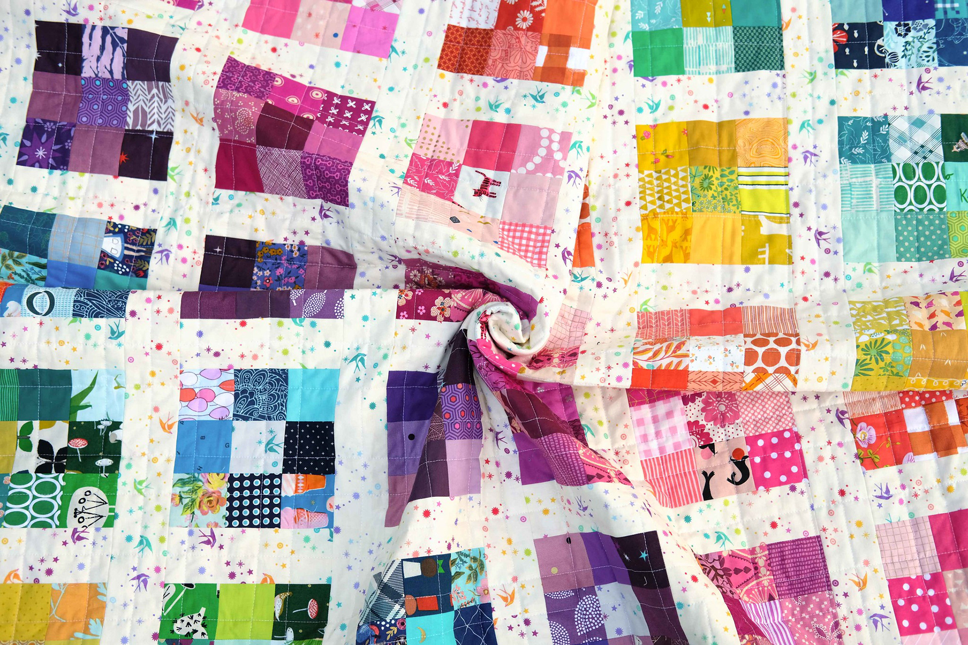 Rainbow Modern Postage Stamp Quilt - Kitchen Table Quilting