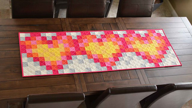 Pixelated Hearts Table Runner - Kitchen Table Quilting