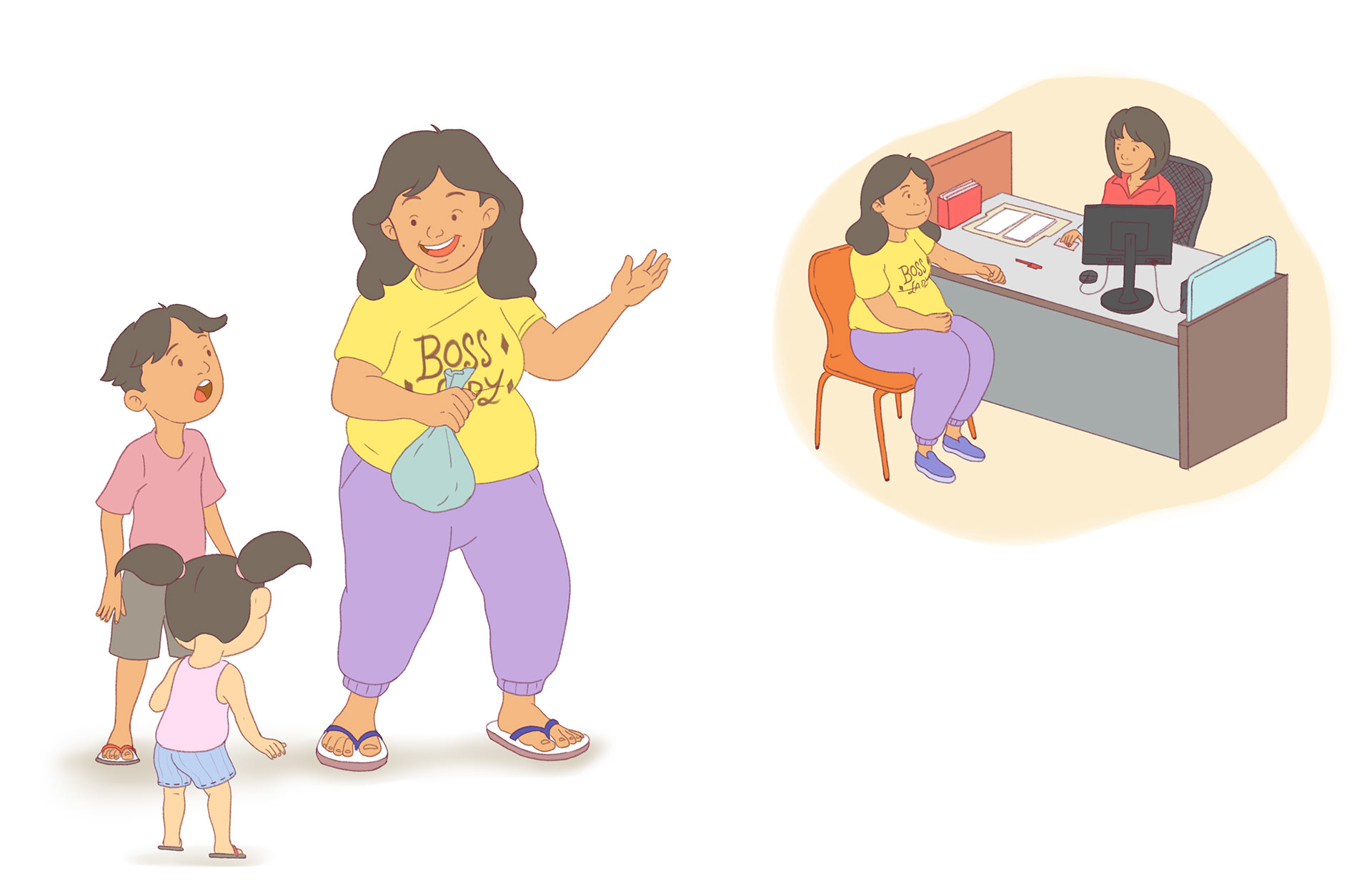 The kids speak with Aling Chona who shares how she got a loan from the bank.