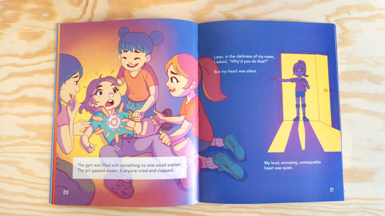 The student wakes up, surrounded by her teammates. Gabby enters her room without her Magic Heart.