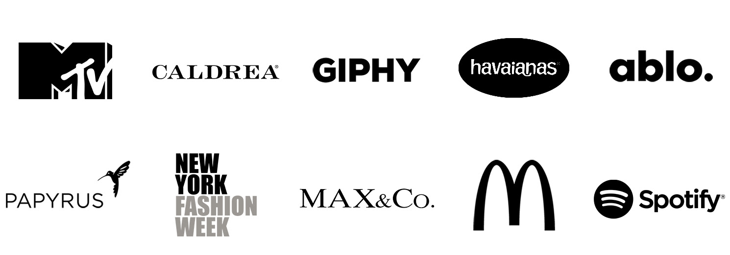 client selection: mtv, caldrea, giphy, havaianas, ablo, papyrus, nyfw, Max&Co, McDonalds, Spotify