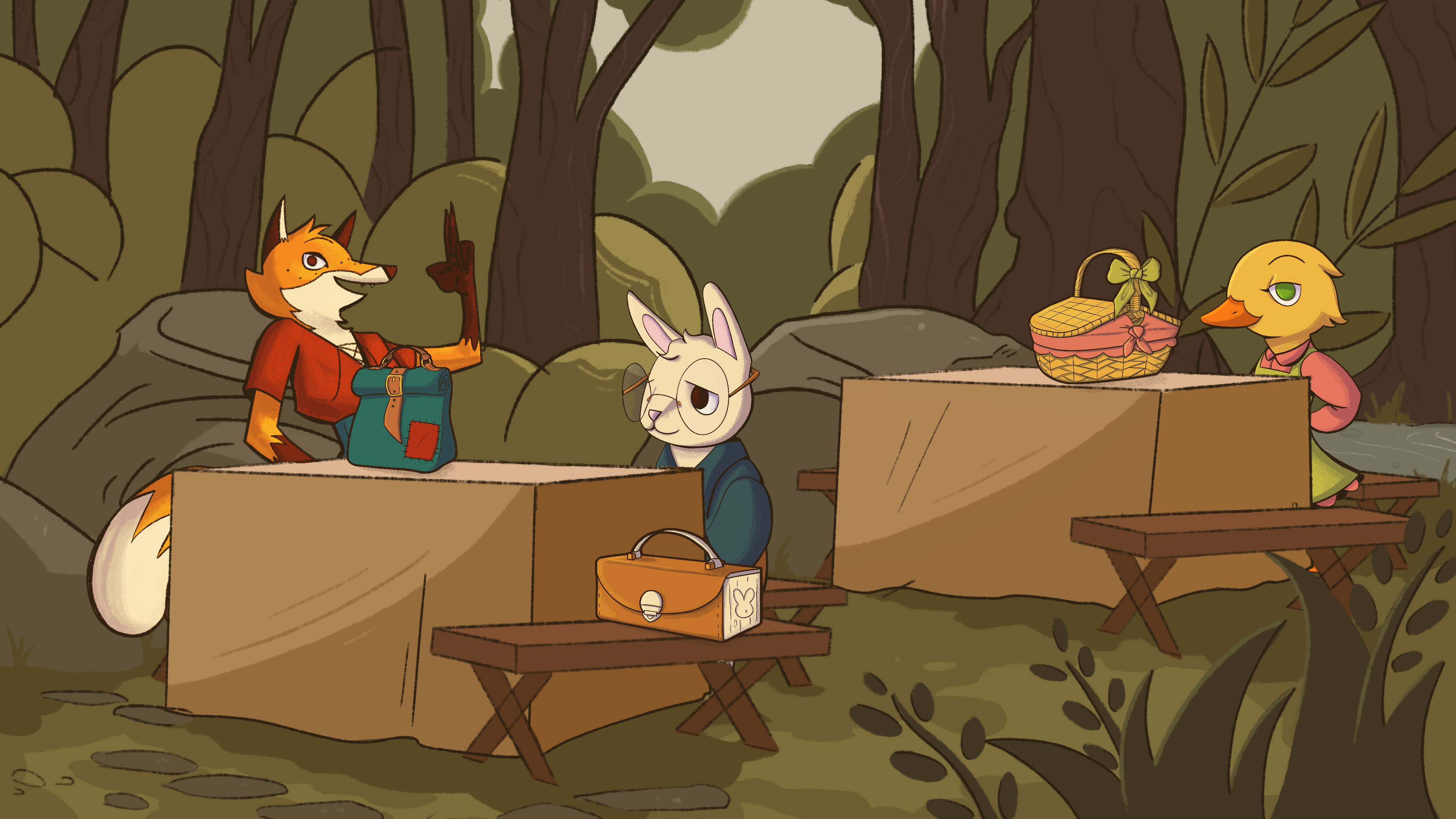 Lunchbreak background with character test- Assets by Lauren Serdy