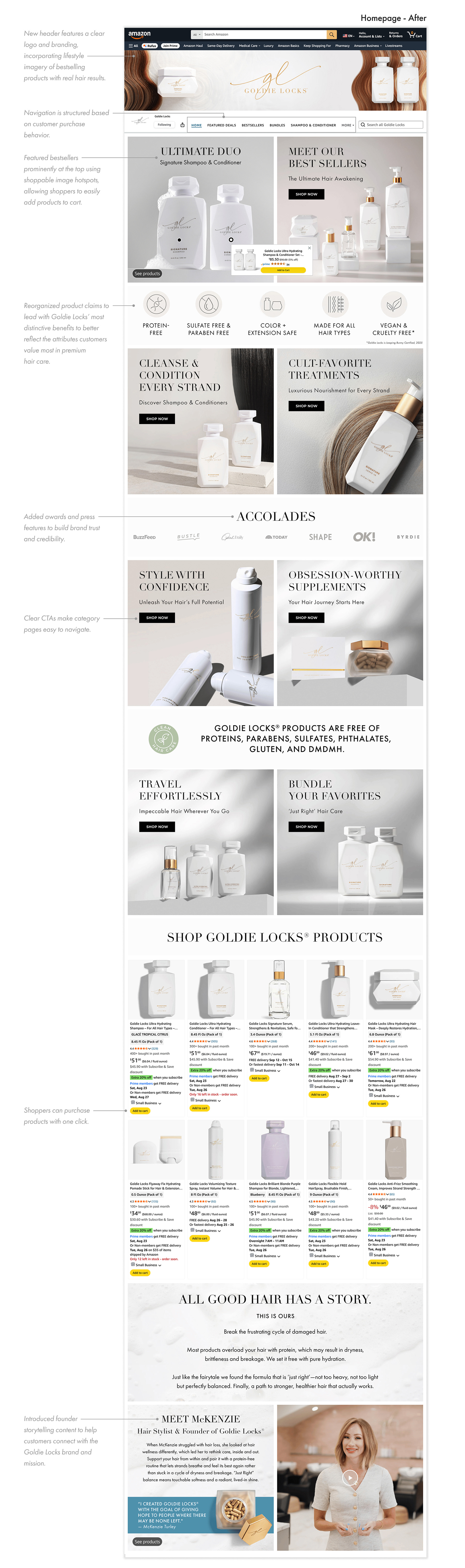 Goldie Locks Amazon store homepage - before