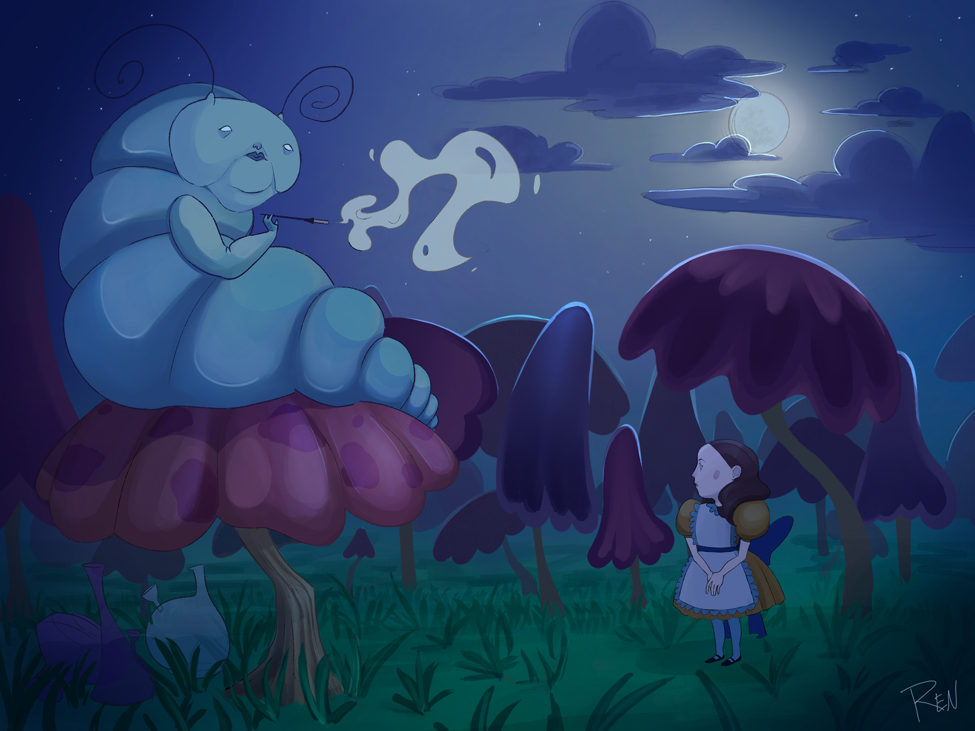 Alice and Caterpillar, procreate