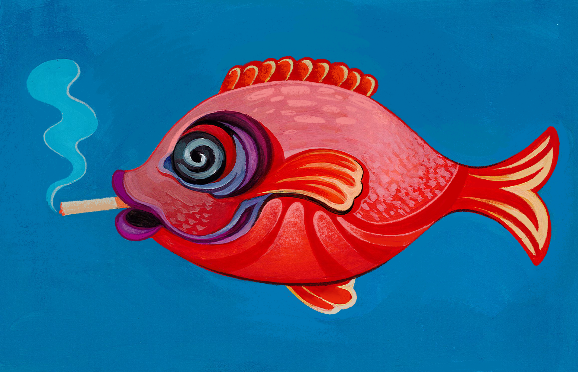 Cig Fish, Gouache