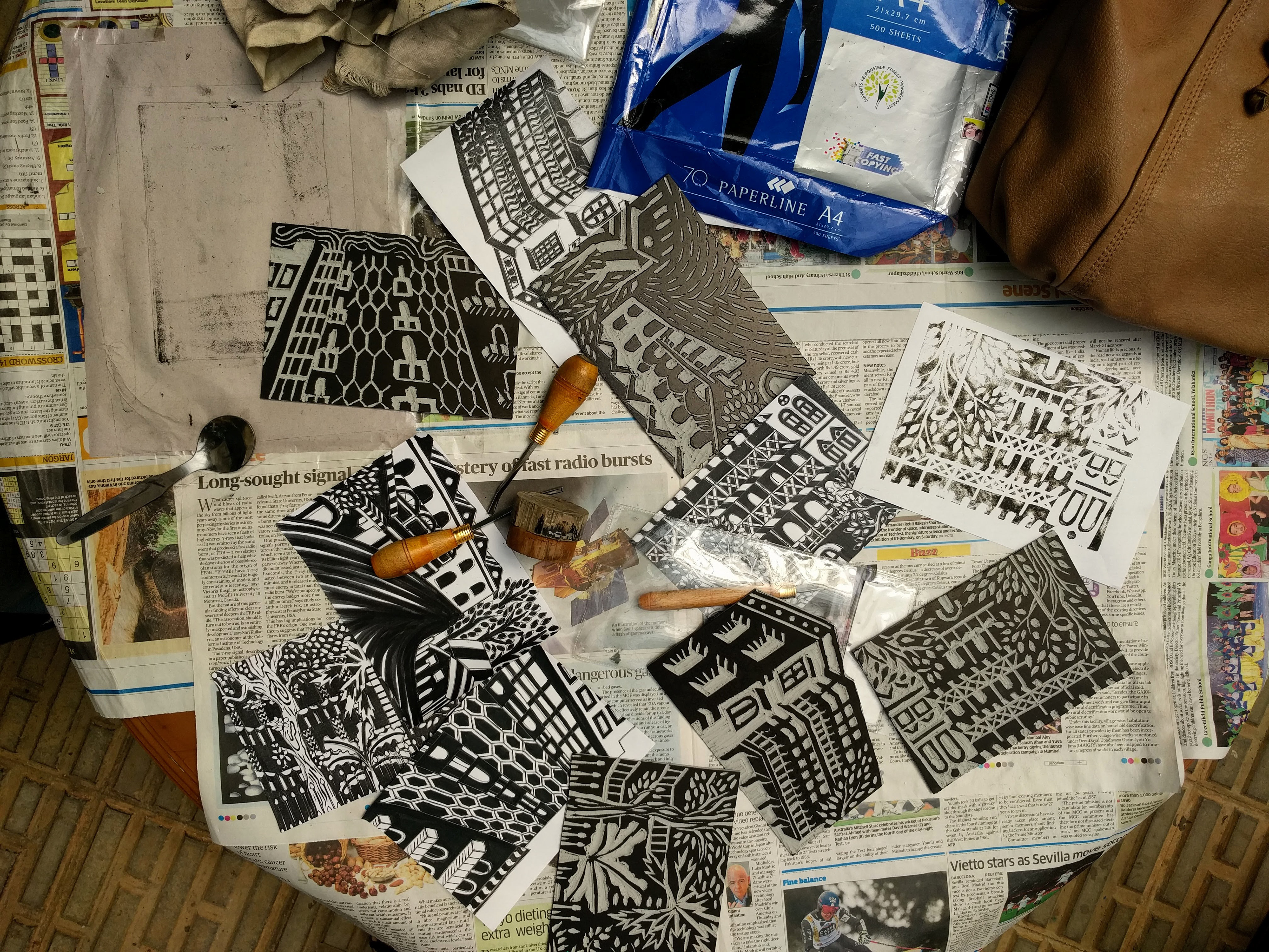 Transferring Illustrations on the Linoleum Sheets