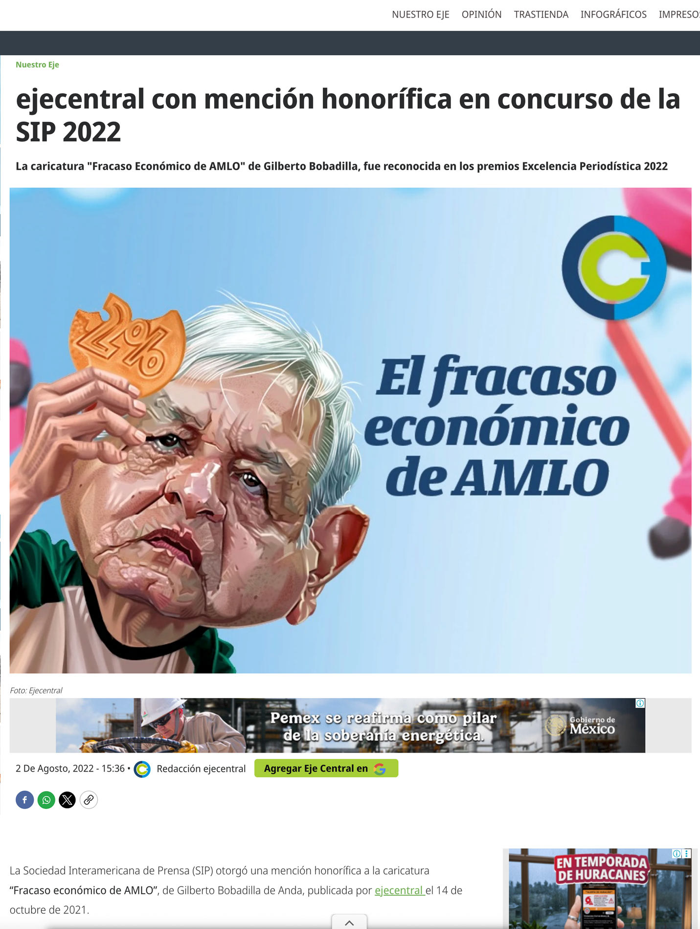 Mención honorífica en concurso de la SIP 2022