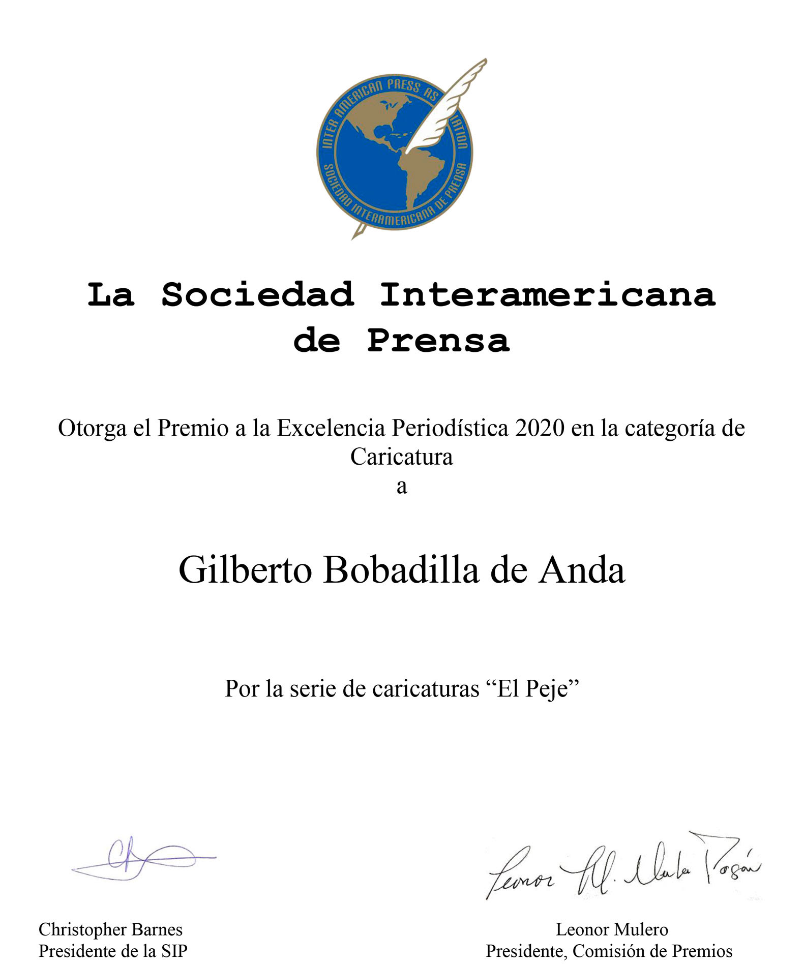 Premio Excelencia Periodística 2020 SIP