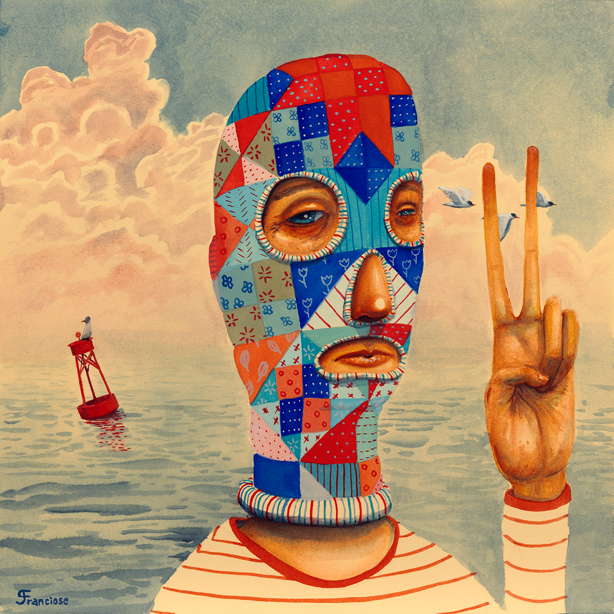 "I Do Not Know You, But I Wish You Peace" 2023, watercolor and gouache, 12" x 12"