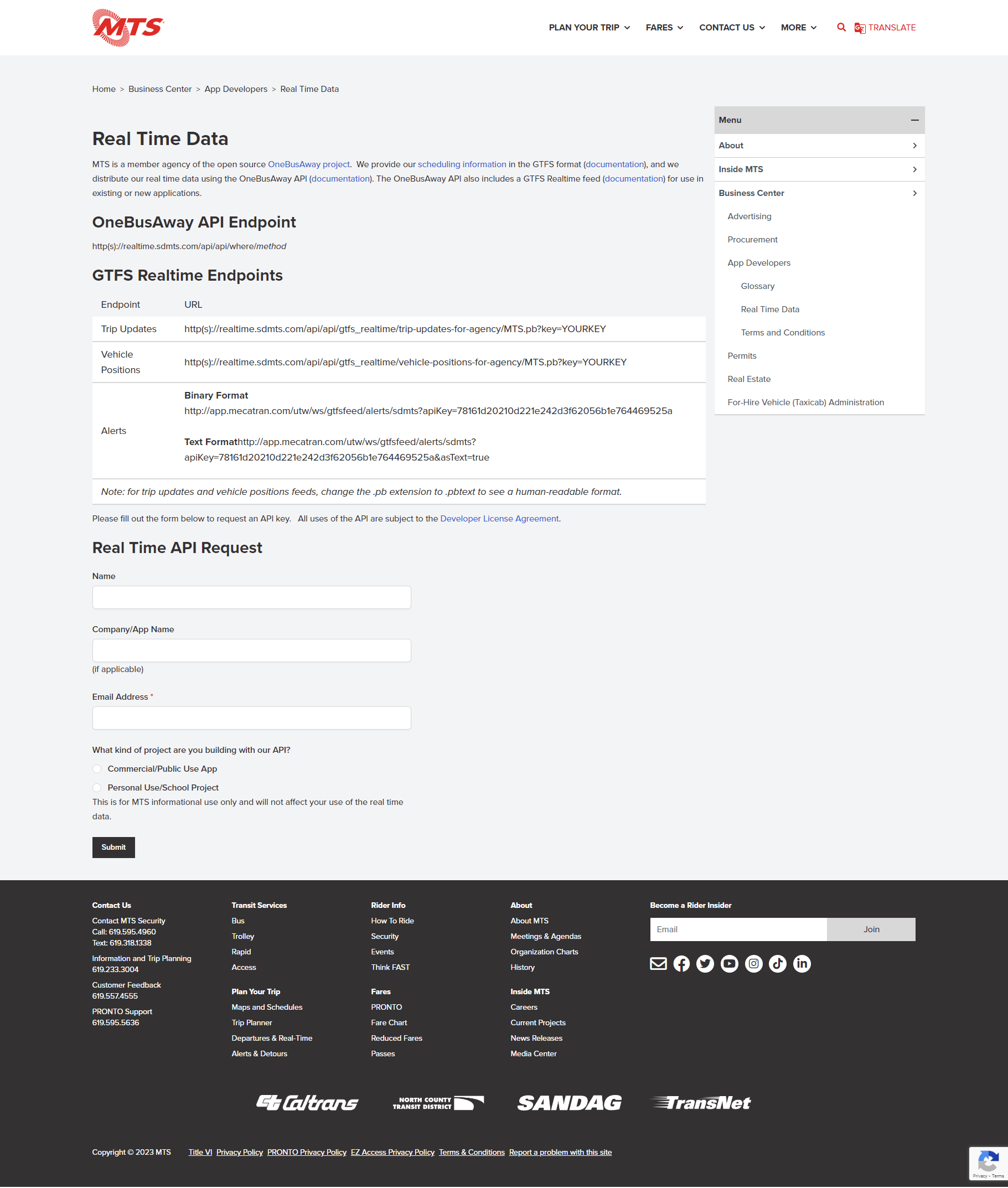 Form to request key from SDMTS
