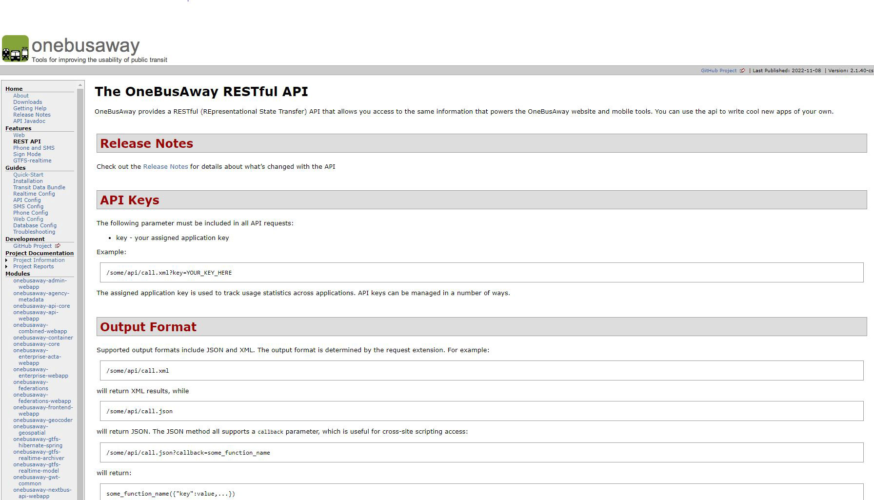 Onebusaway RESTful API documentation to make the calls and get the information needed