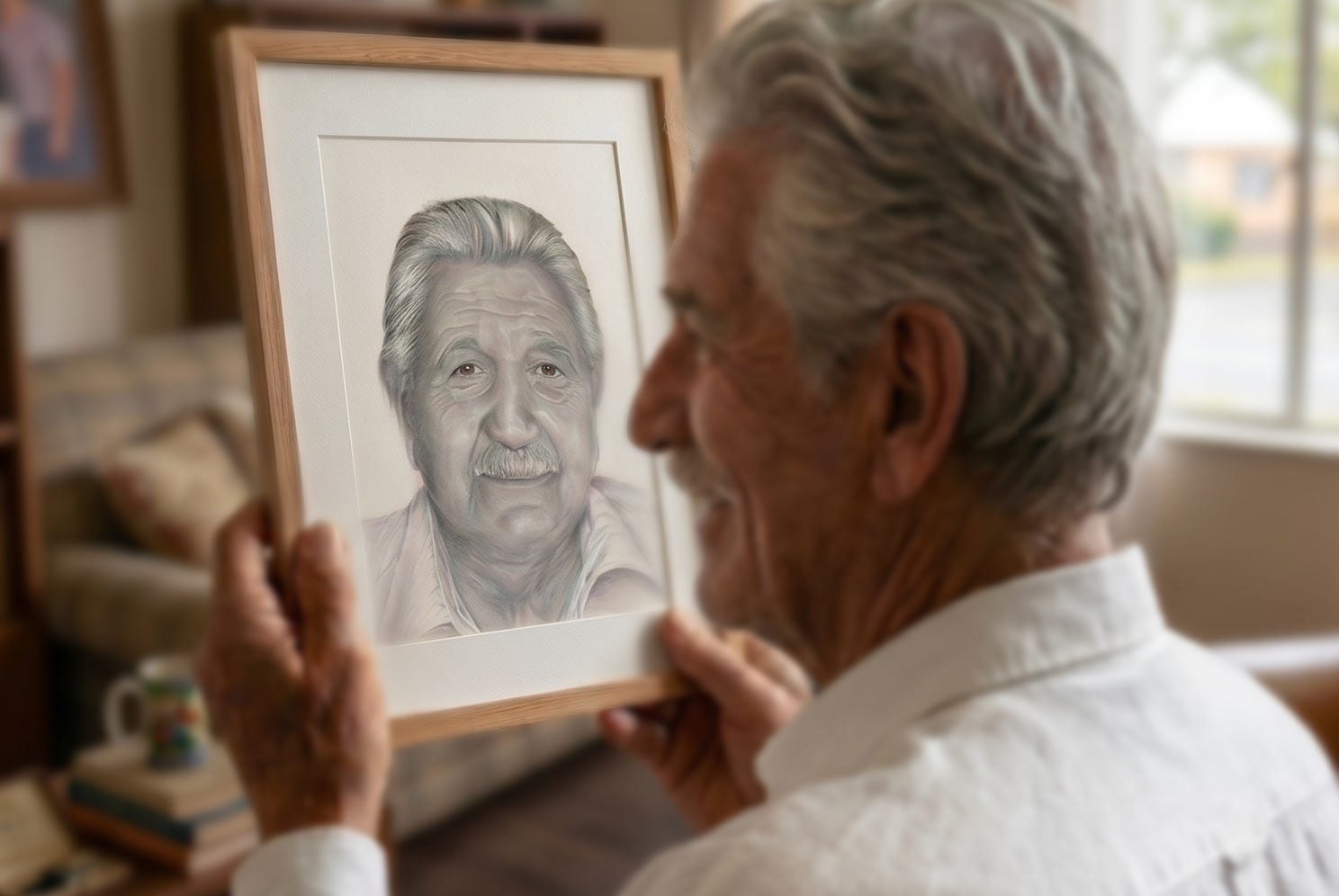 Retrato artístico para el Día del Padre, dibujo realista de hombre mayor por Janid Alfaro