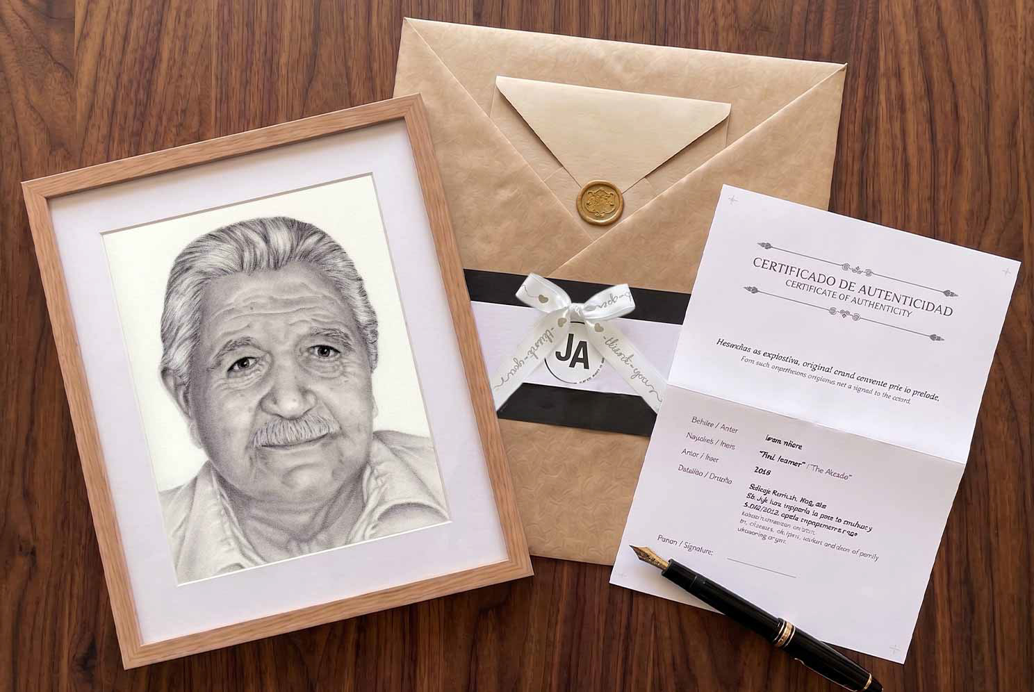 Dibujo Realista Enmarcado empaque de lujo y certificado de autenticidad por Janid Alfaro