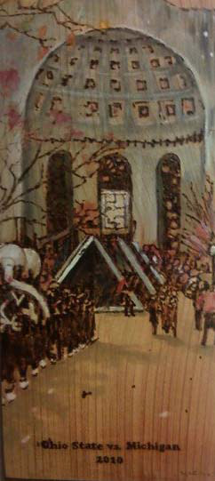 Ohio State: Woodburning with watercolor