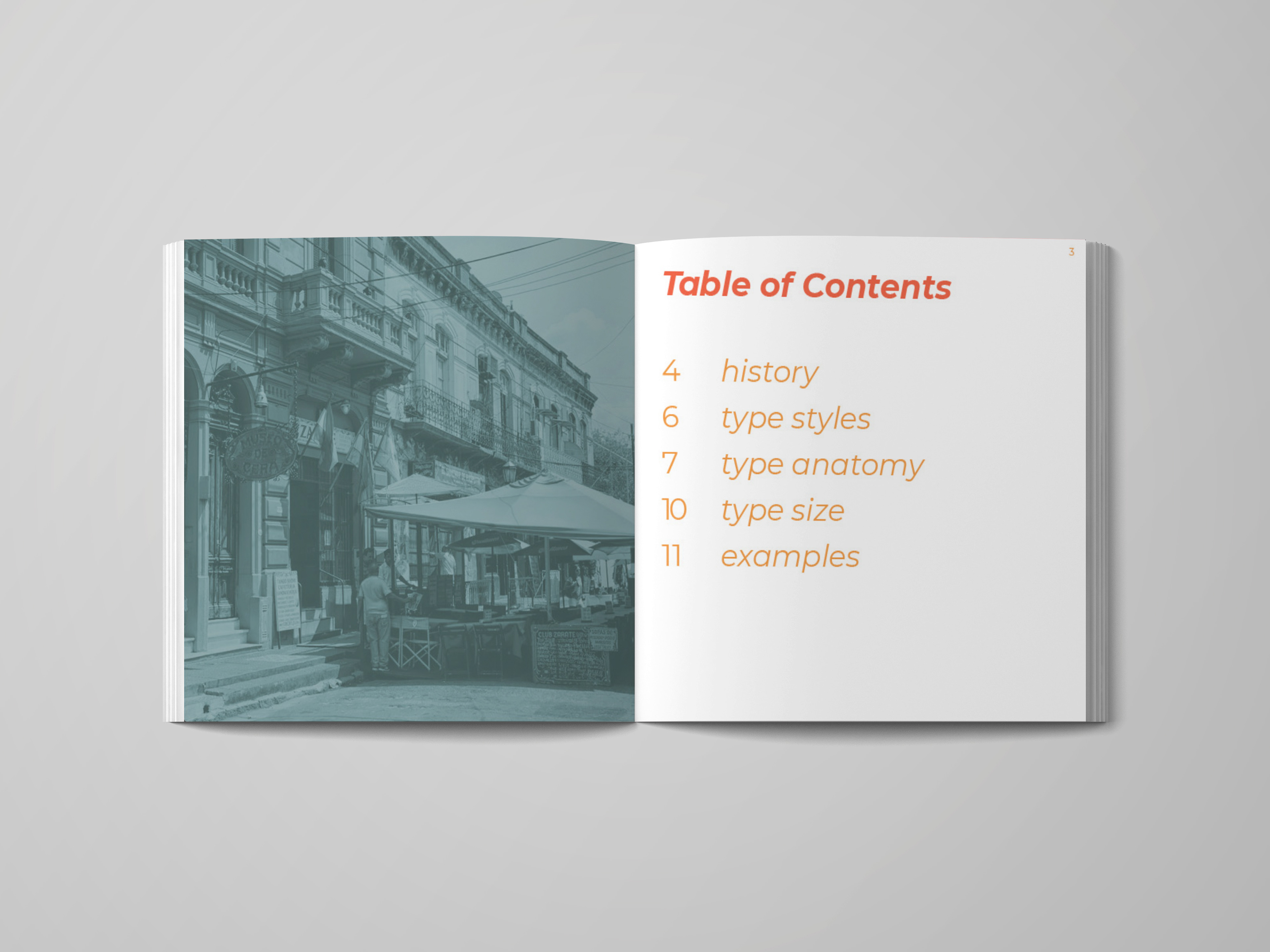 page spread of table of contents