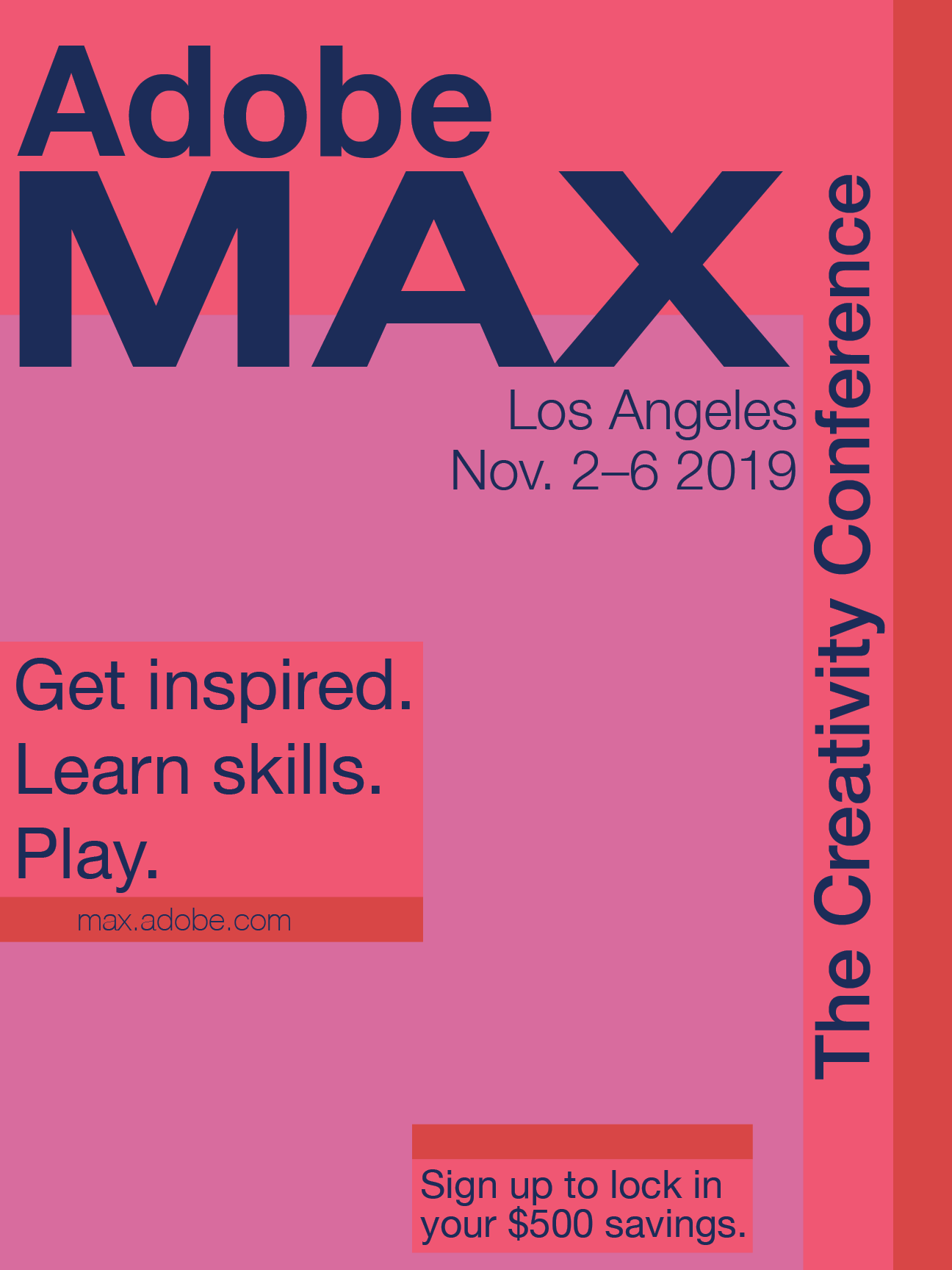 a pink poster design with details of adobe max conference