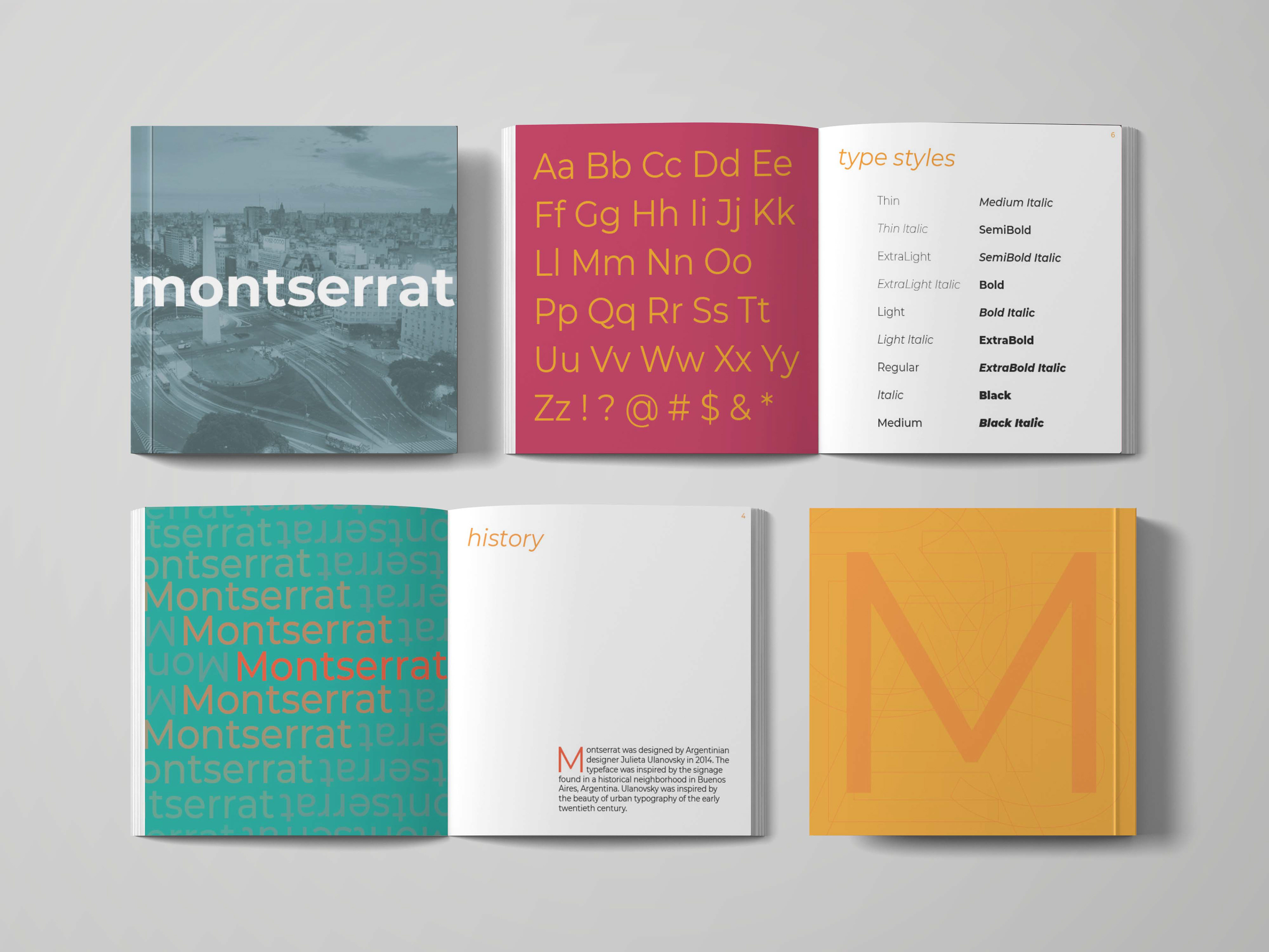 flatlay of square montserrat type specimen book