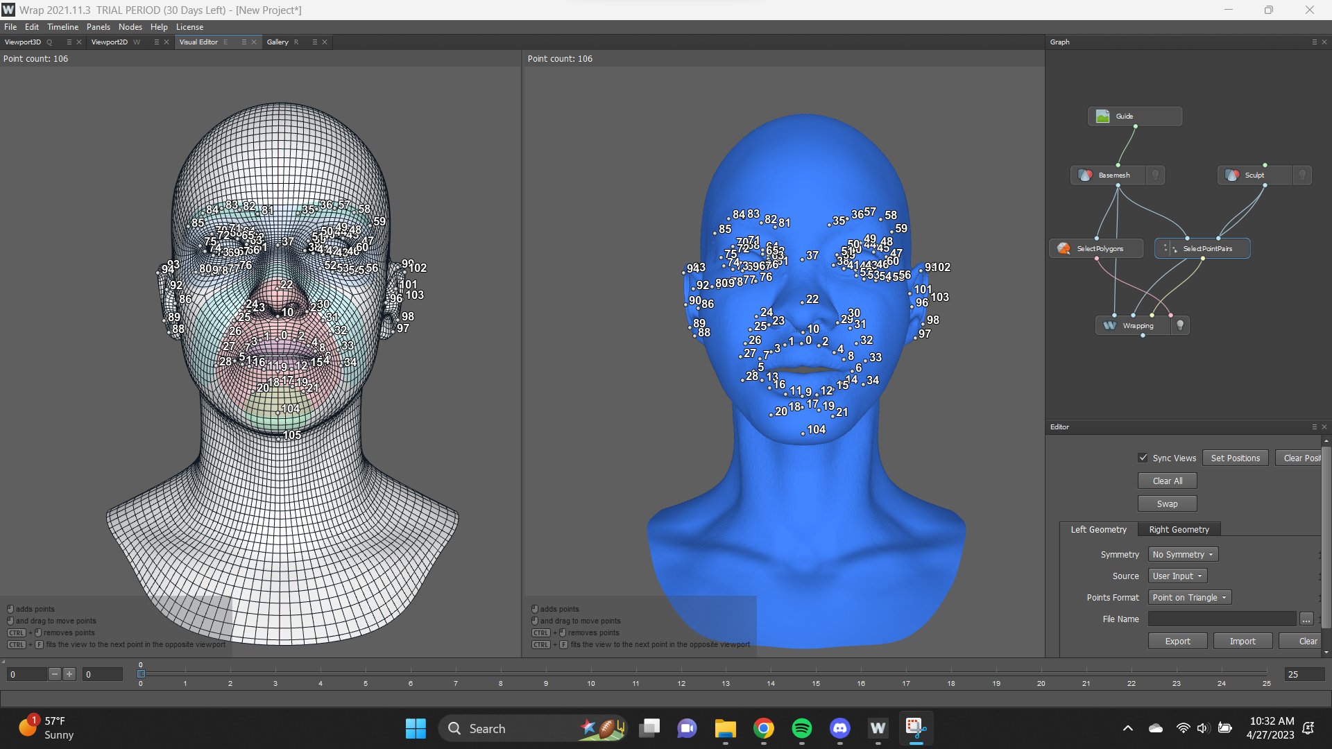 Both meshes after creating points