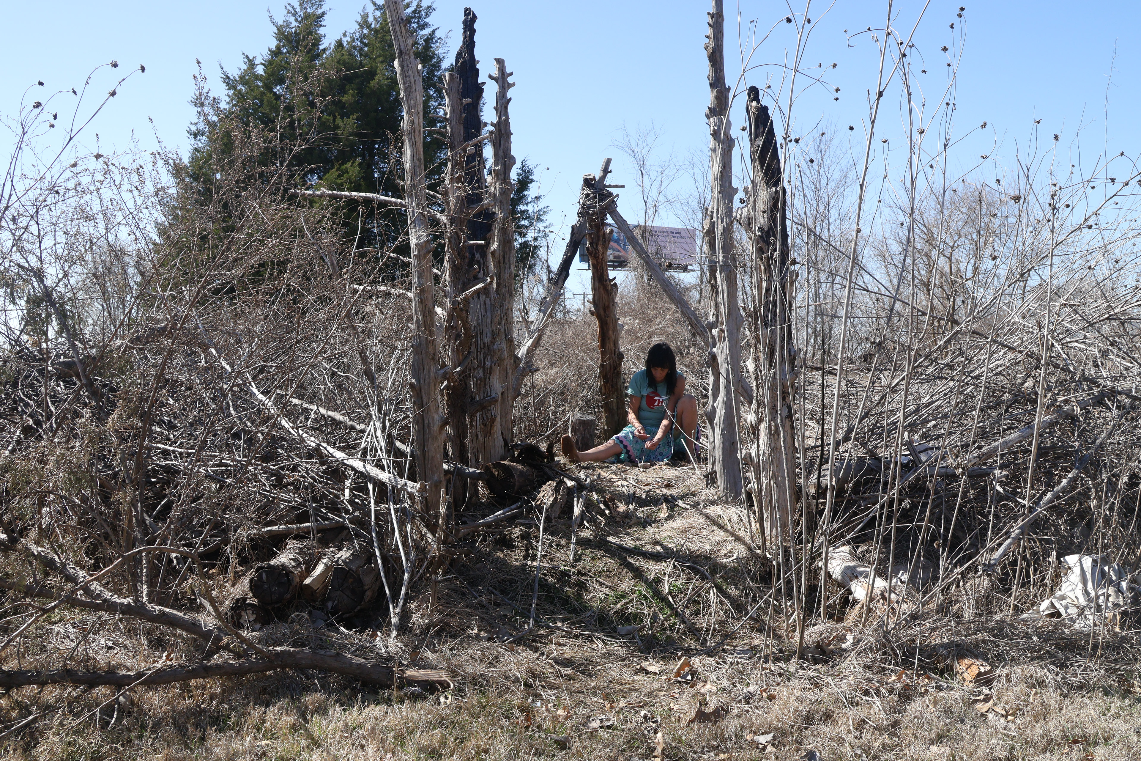 Dana Tiger sitting in her prayer circle in Muskogee, OK. Riley Morris