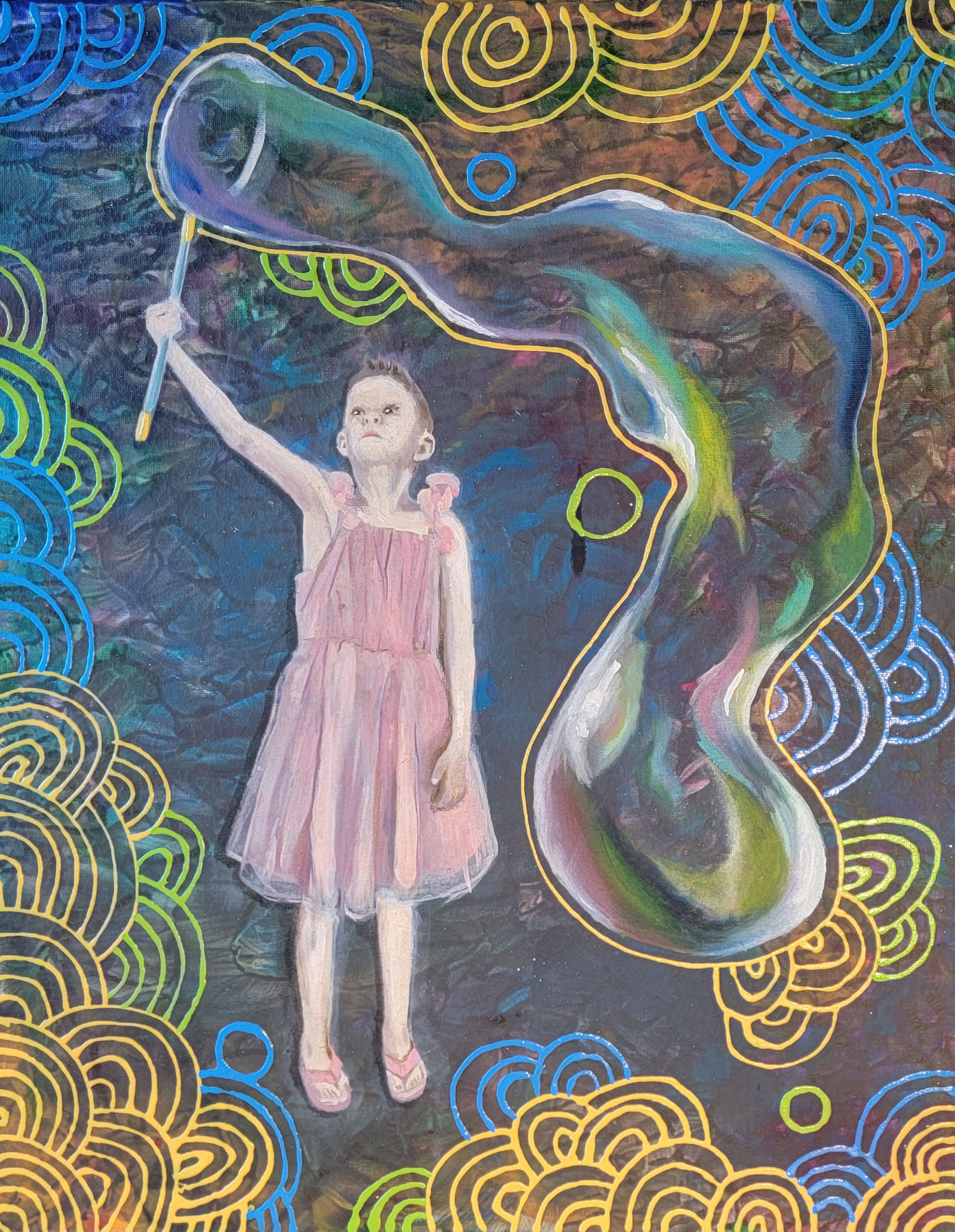 "Bubbles" 16x20 Oil and Acrylic on Canvas AVAILABLE