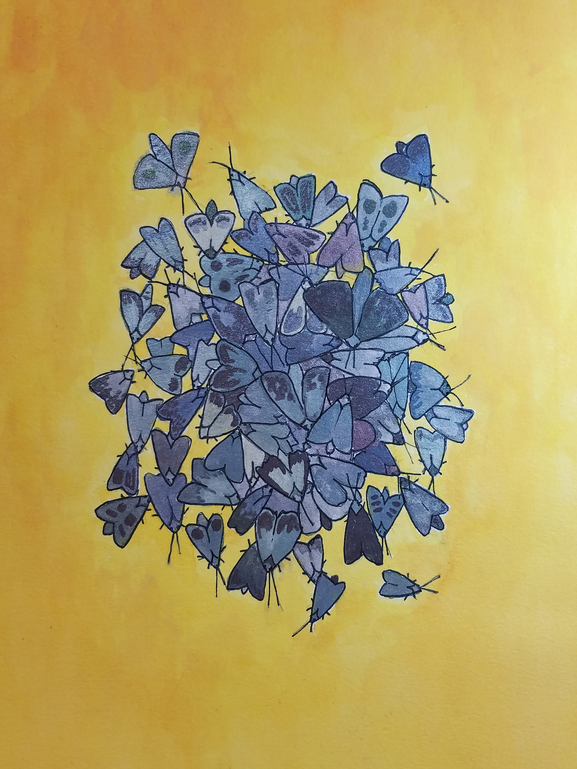 "Moth Pile" 18x24 Iridescent Watercolor on Paper and ink SOLD