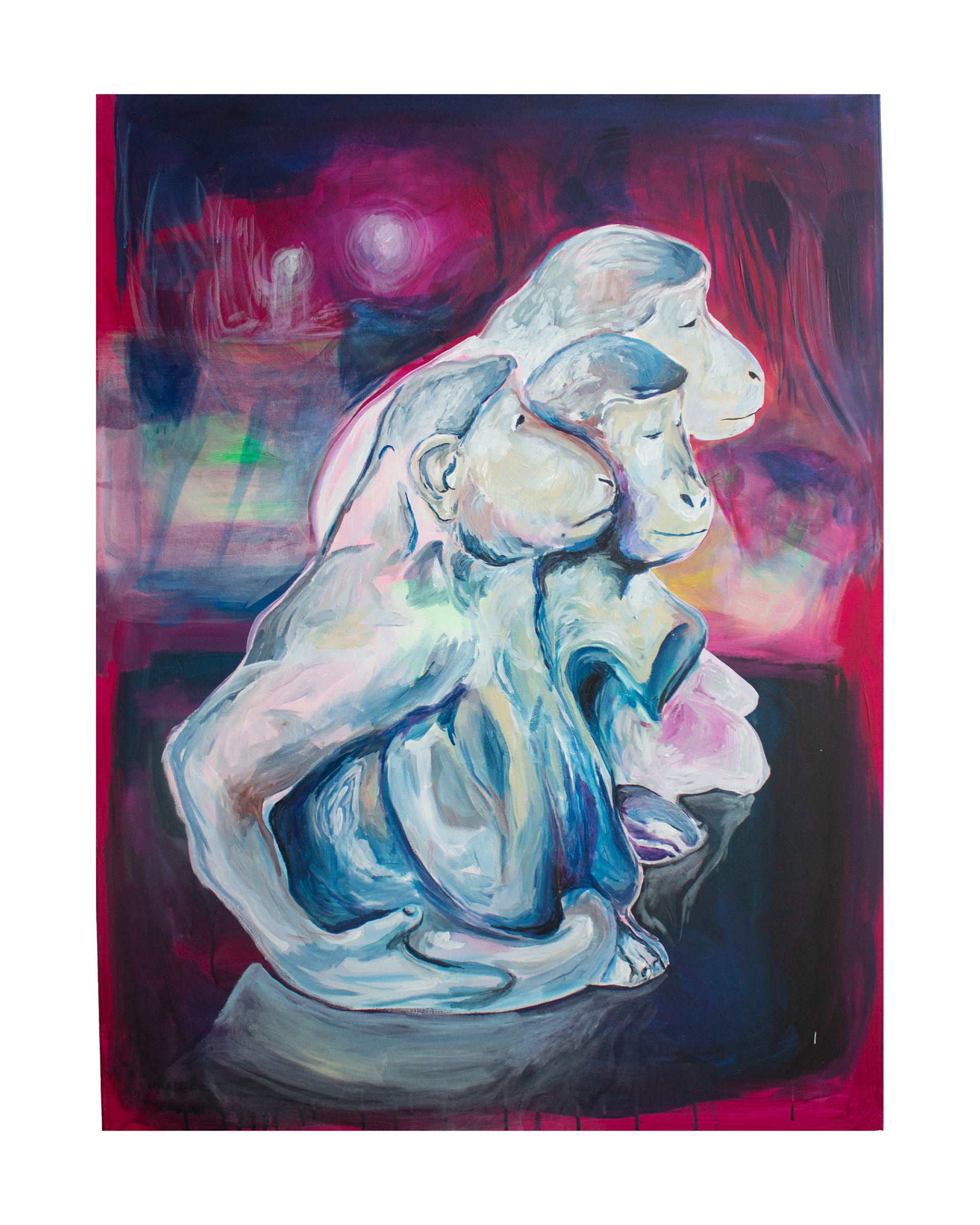 "Tres monos" Acílica sobre tela, 90x120, 2024