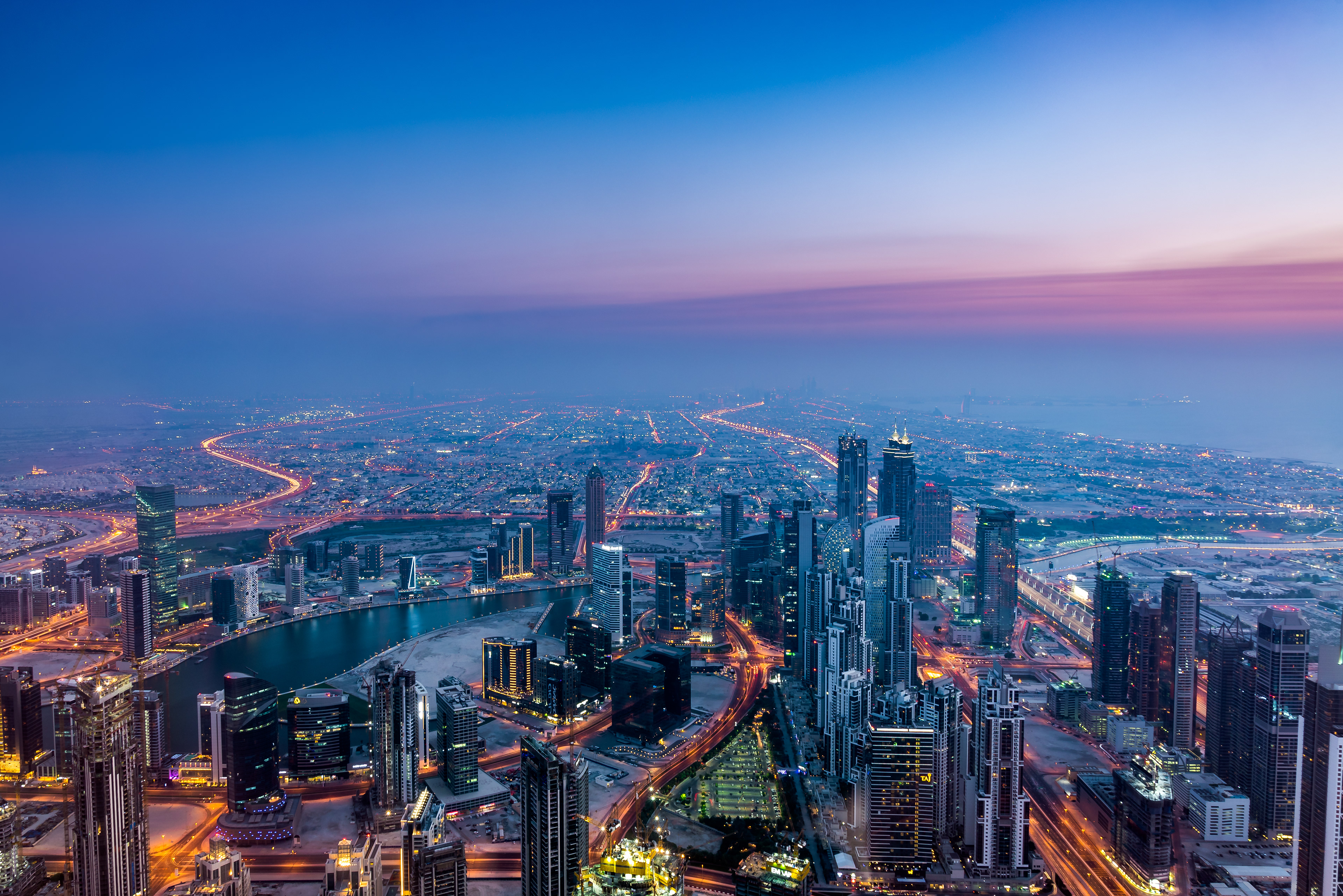 Dusk above the skyscrapers of Dubai