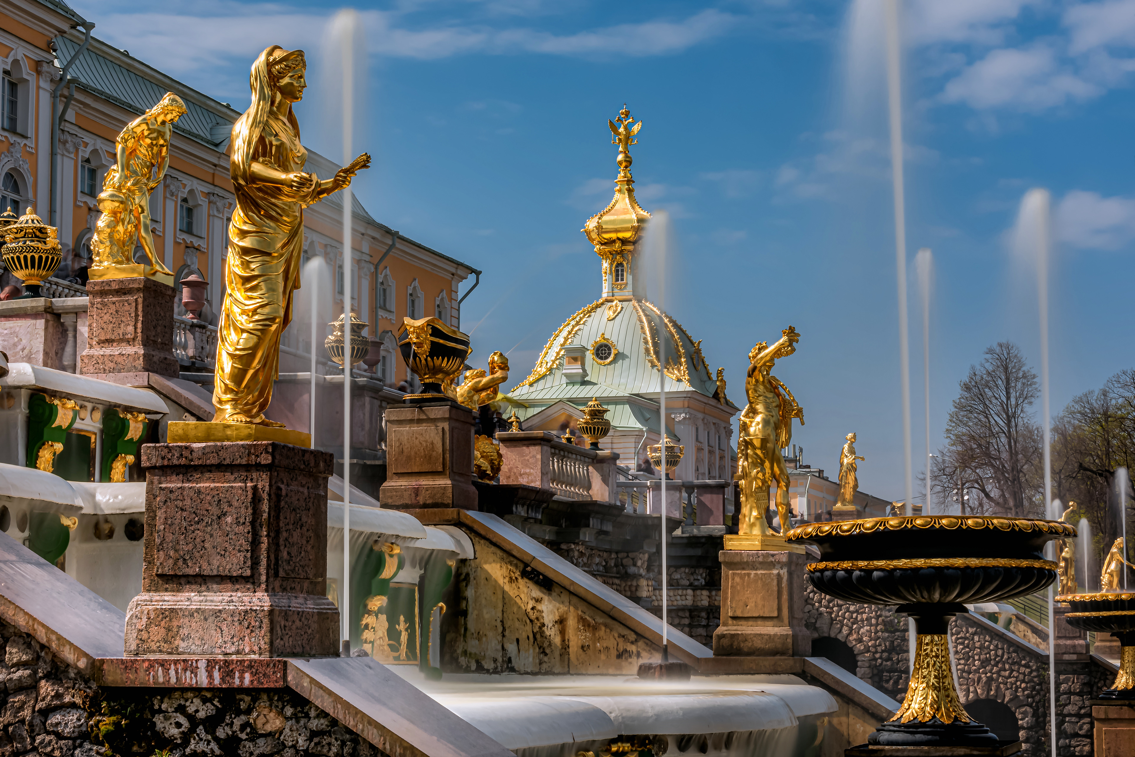 Golden statues of Peterhof