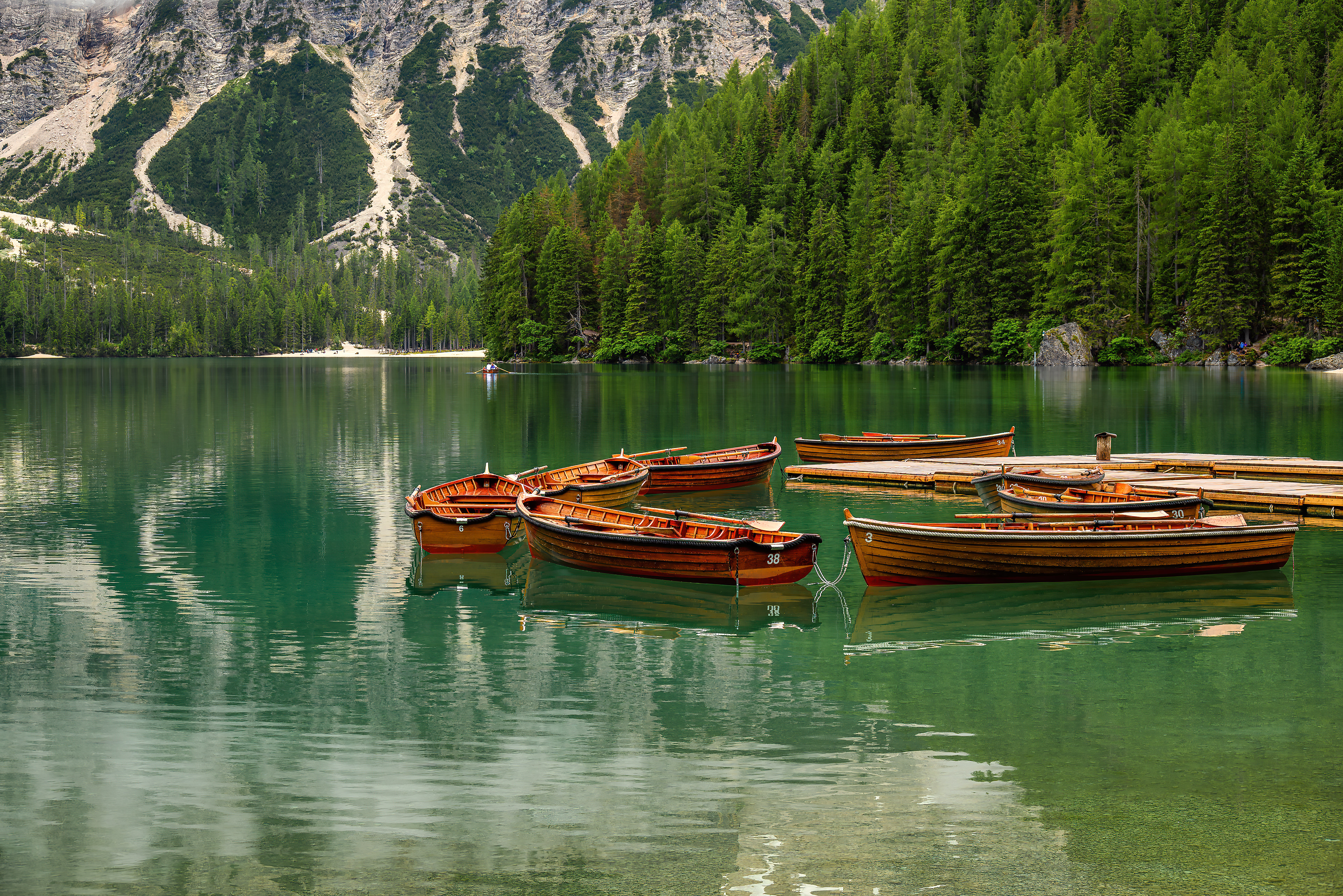 Moored boats on the Lago di Braies