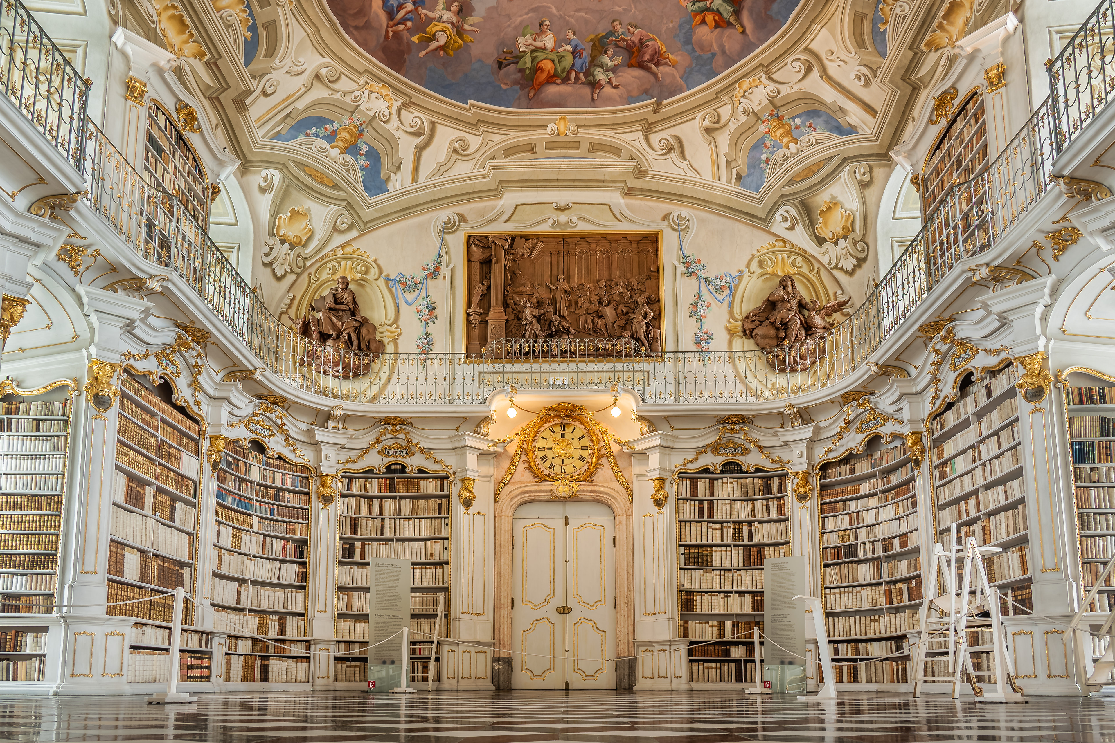 Admont Abbey Library, Austria Baroque harmony and centuries of knowledge beneath a painted celestial vault.