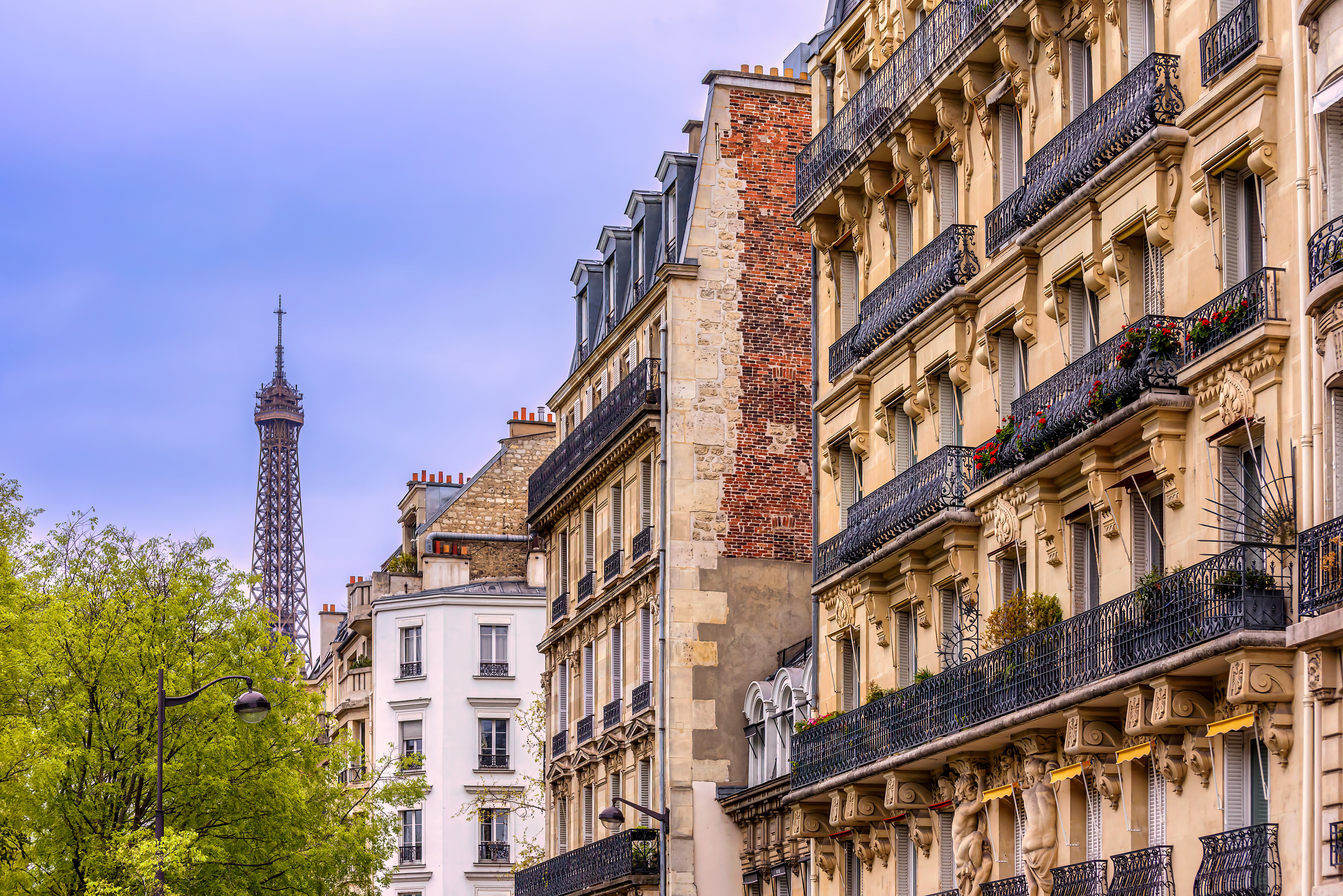 Parisian balconies with the Eiffel Tower