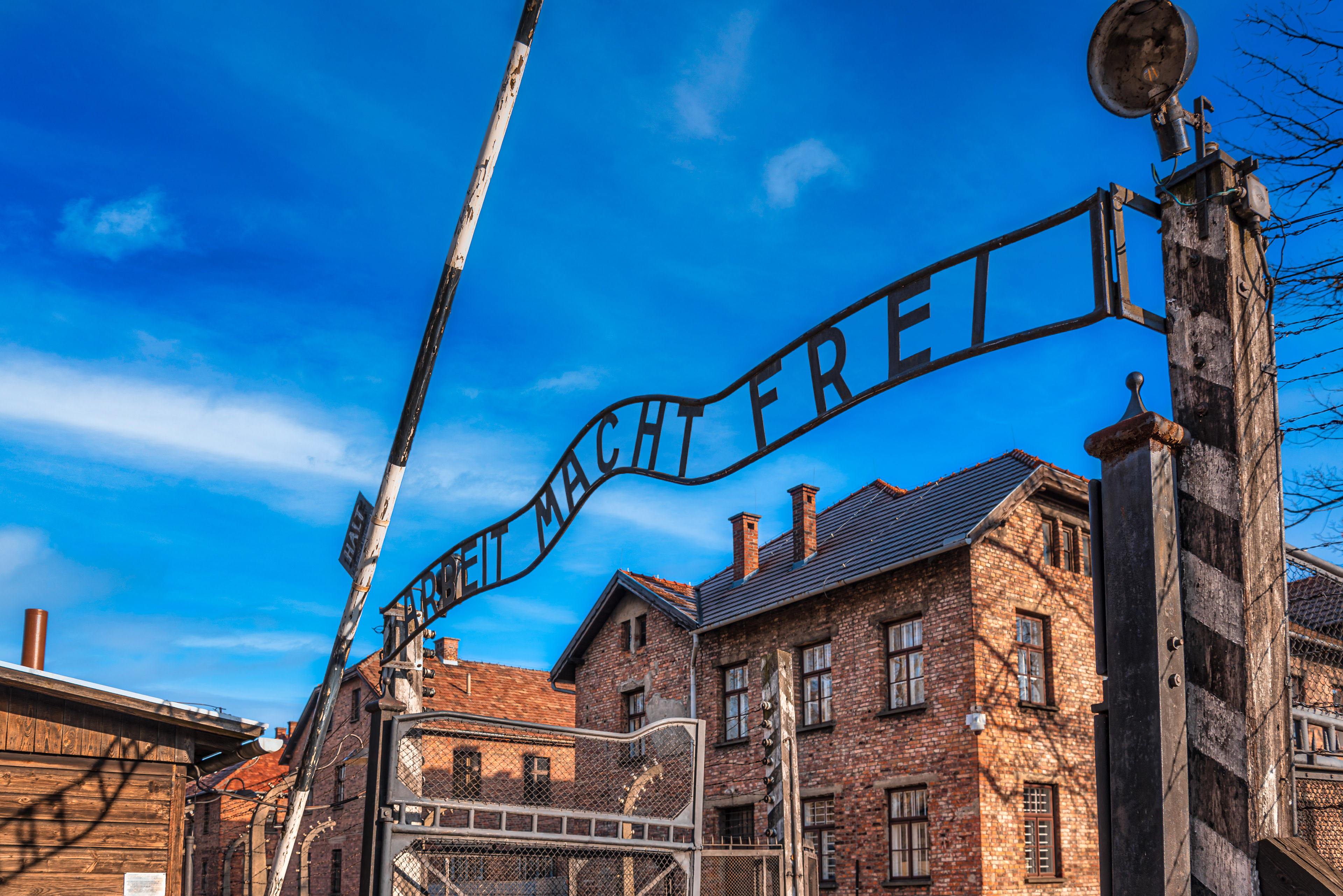 "Arbeit macht frei" sign at the gate of Auschwitz