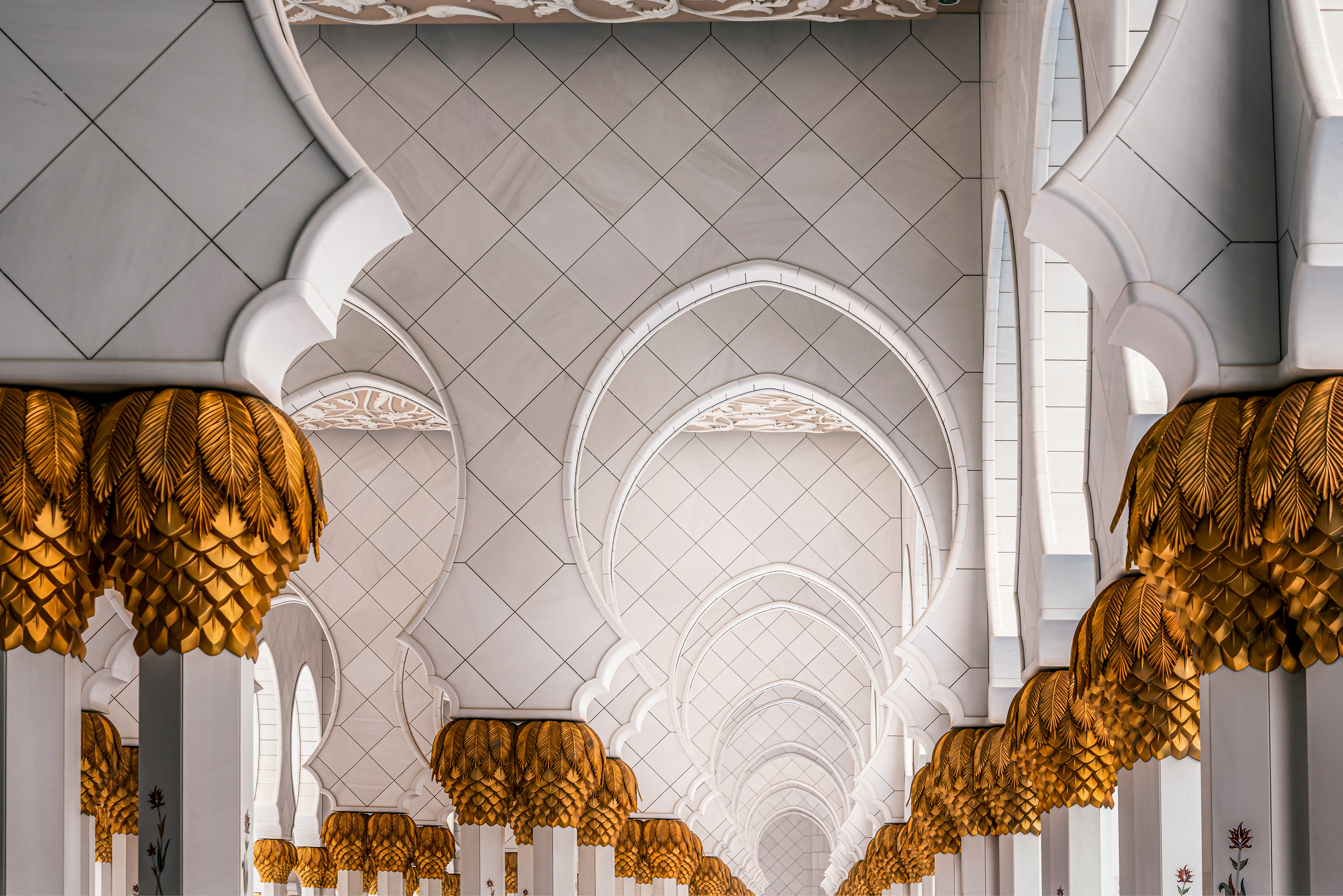 Ornate columns of the Sheikh Zayed Grand Mosque 