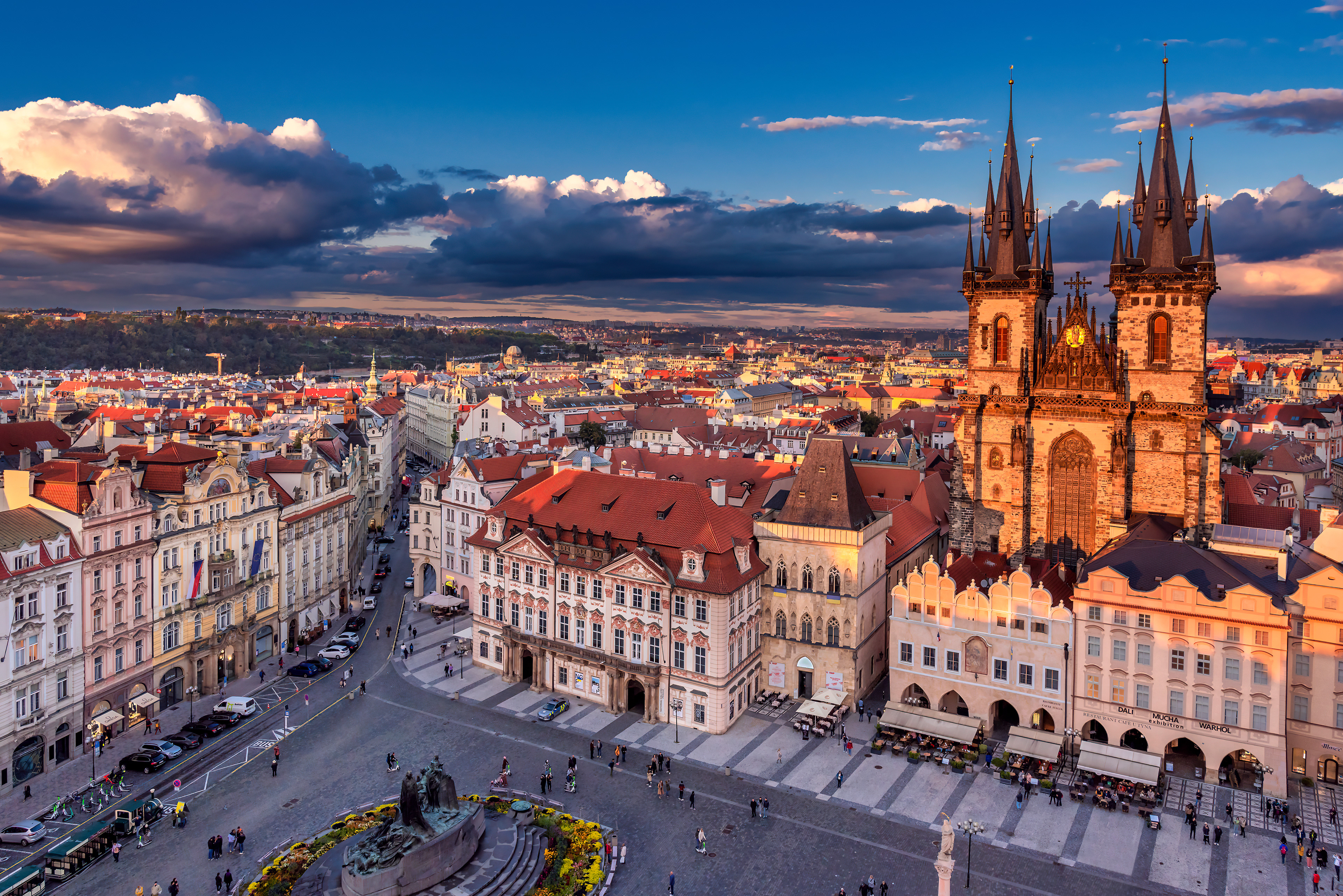 Old Town Square during cloudy twilight