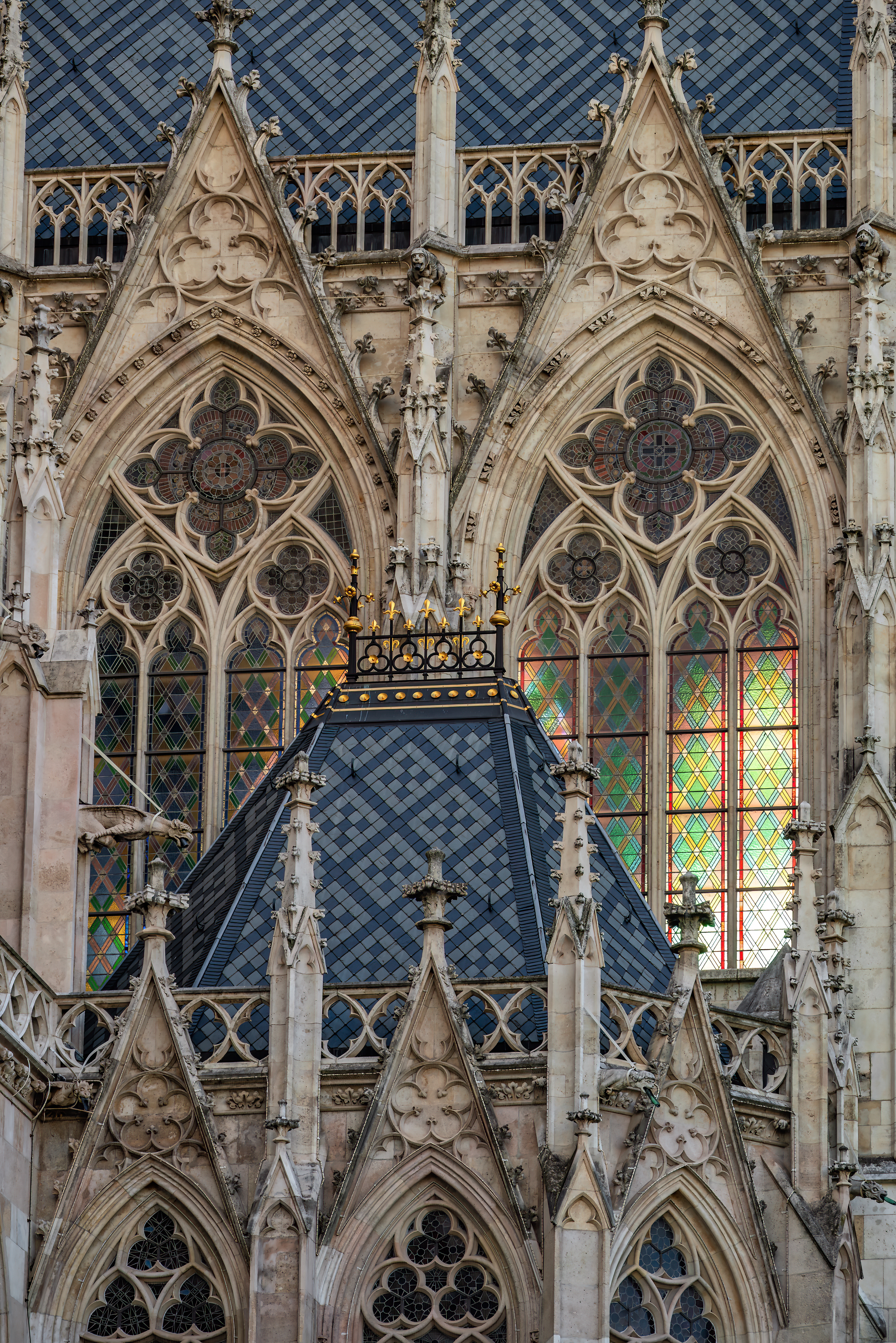 Votivkirche gothic facade with stained glass windows