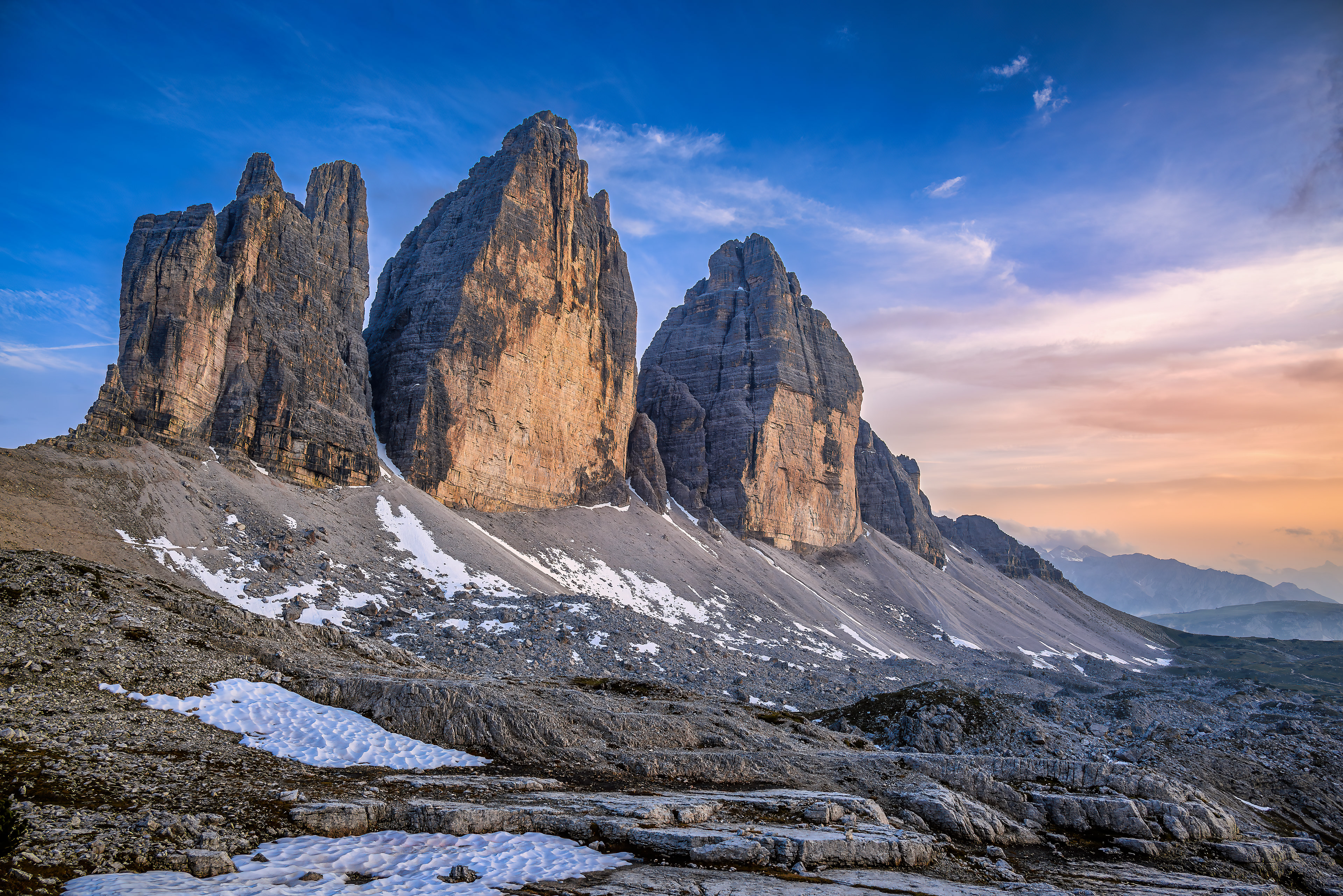 Summer sunset at the Tre Cime di Lavaredo peaks