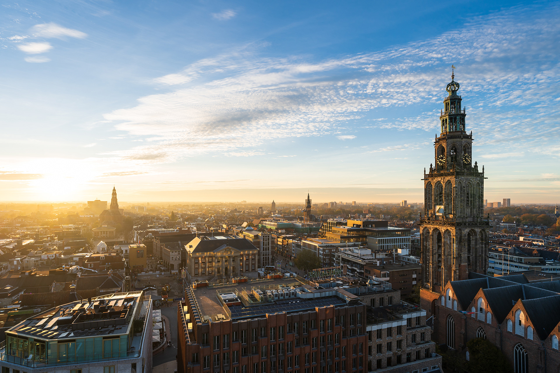 View from the Forum building at the Martinitoren and Groningen city
