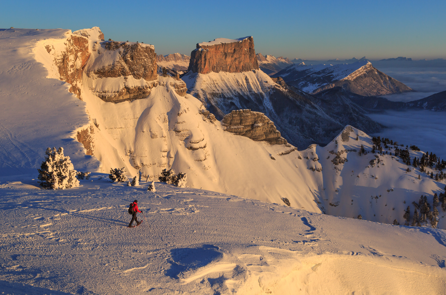 Winter sunrise at Mont Aiguille, Vercors.