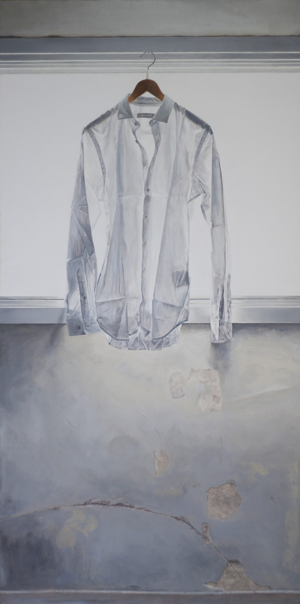 oil painting by Egmont Hartwig, a shirt hanging in front of an open window