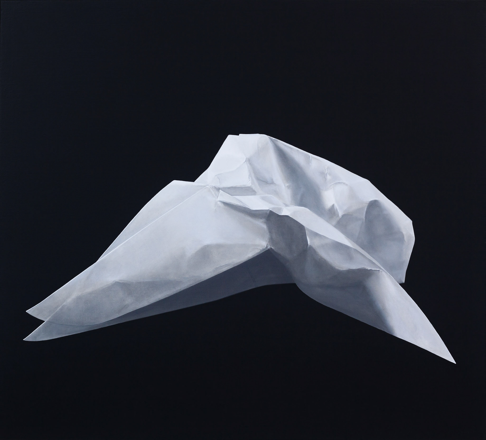 oil painting, crumpled up paper, contemporary still life,  black and white