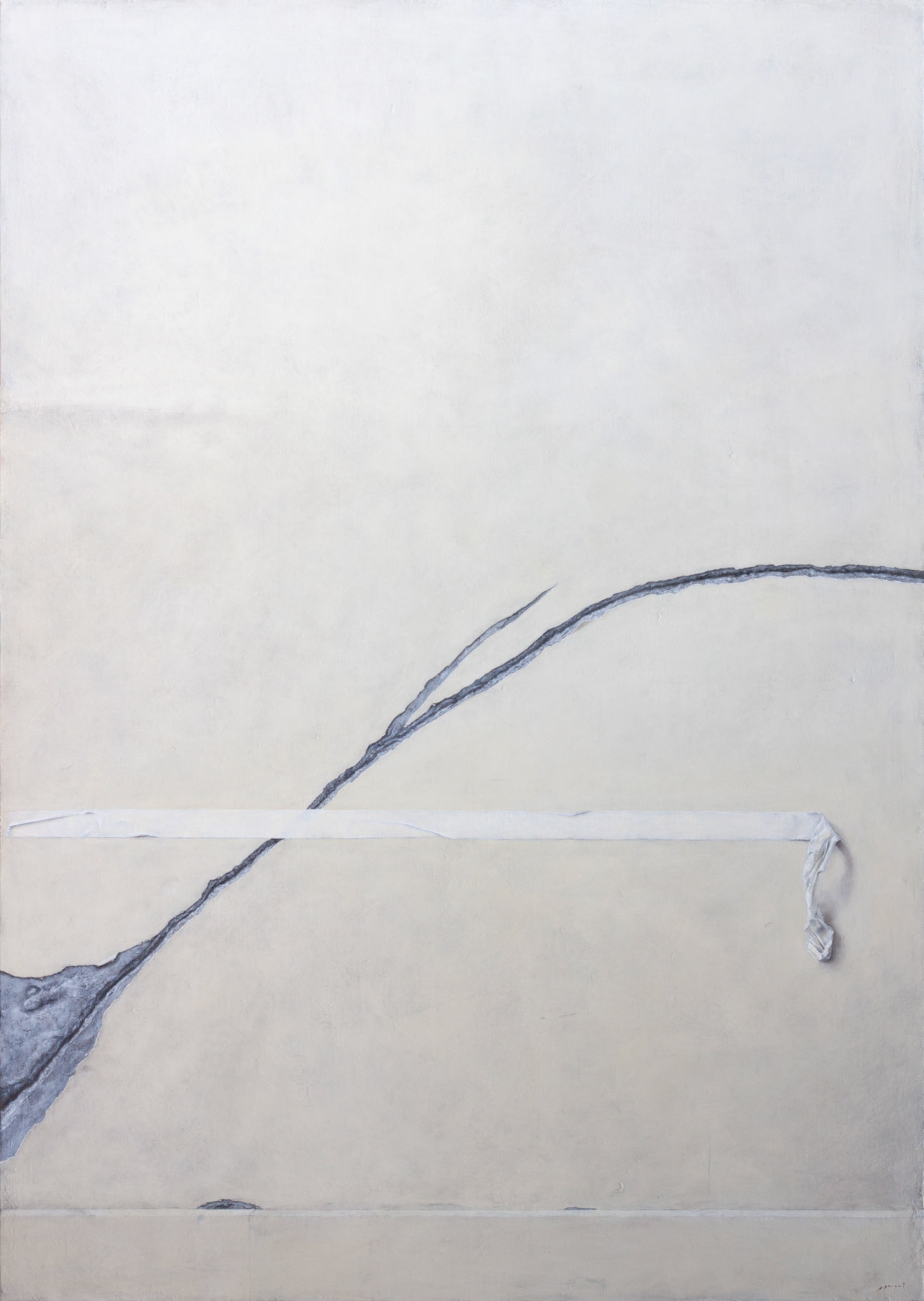 impromptu repair, oil painting, Egmont Hartwig, cracked wall, painters tape 