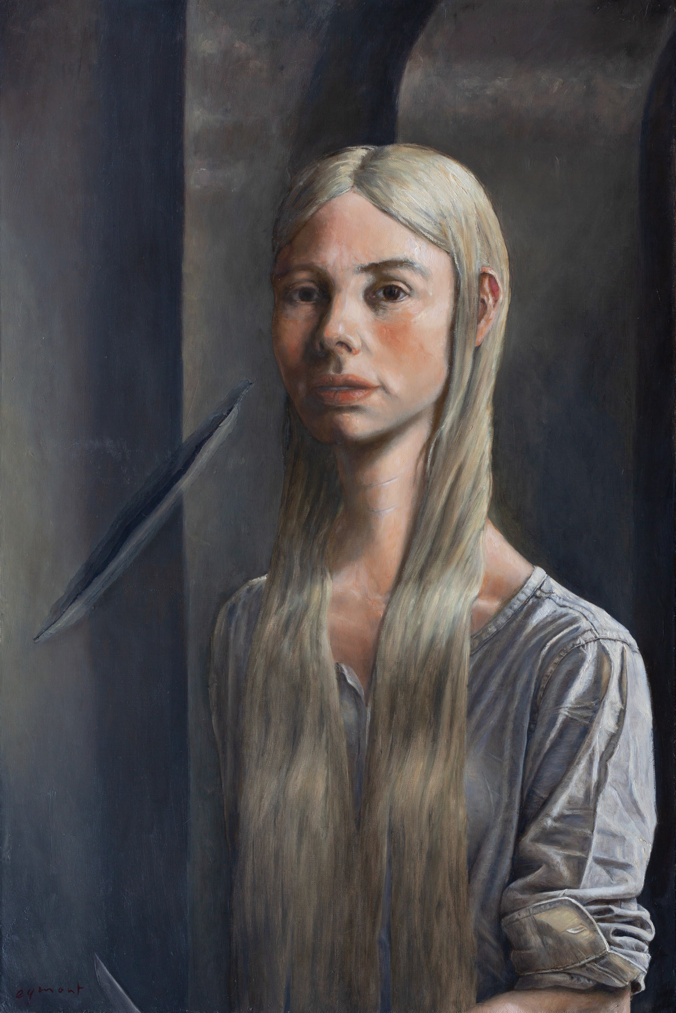 The girl who turned on her own canvas - oil painting - 90 x 60 cm.